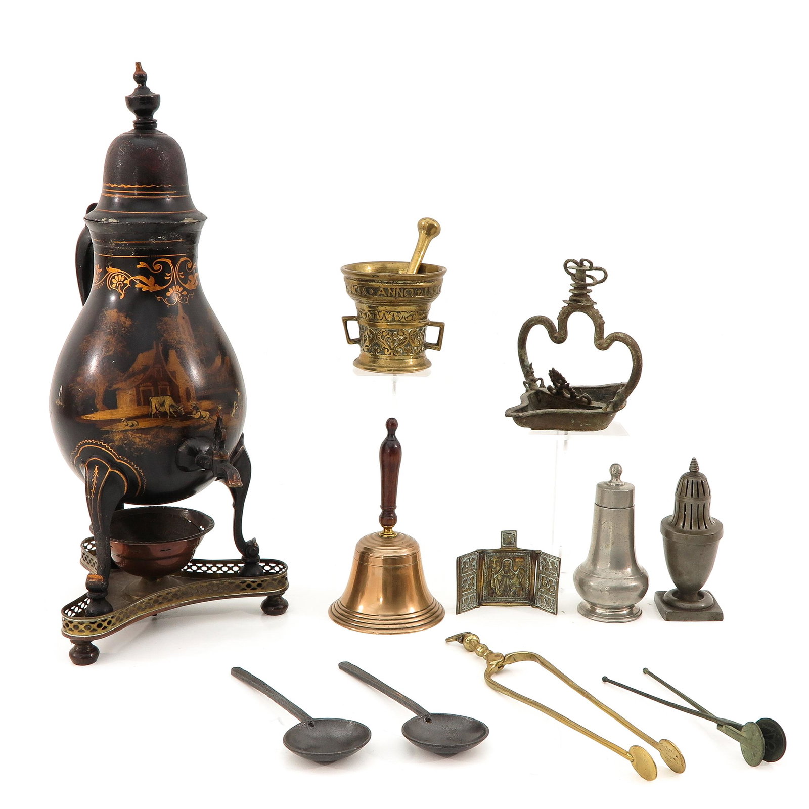 A Diverse Collection of Items: 9 pieces, including 19th Century painted can 46 cm. tall.