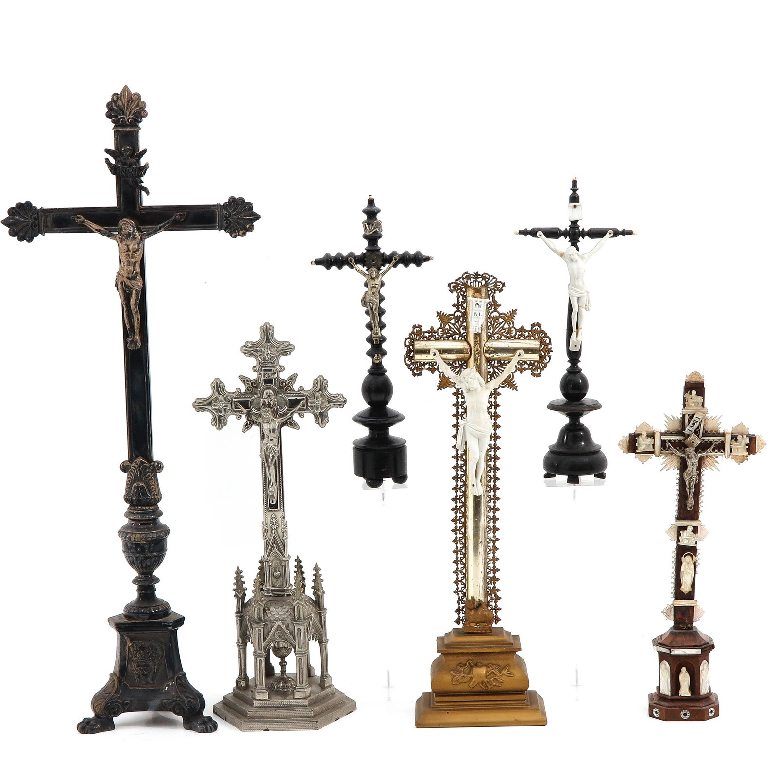A Collection of 6 Crusifix: Tallest is 71 cm.