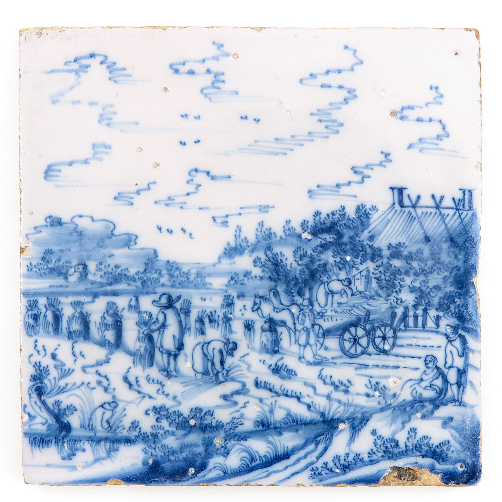 An 18th Century Tile: Blue - white decor of an open sky, 18th century, approx. 13 x 13 cm.