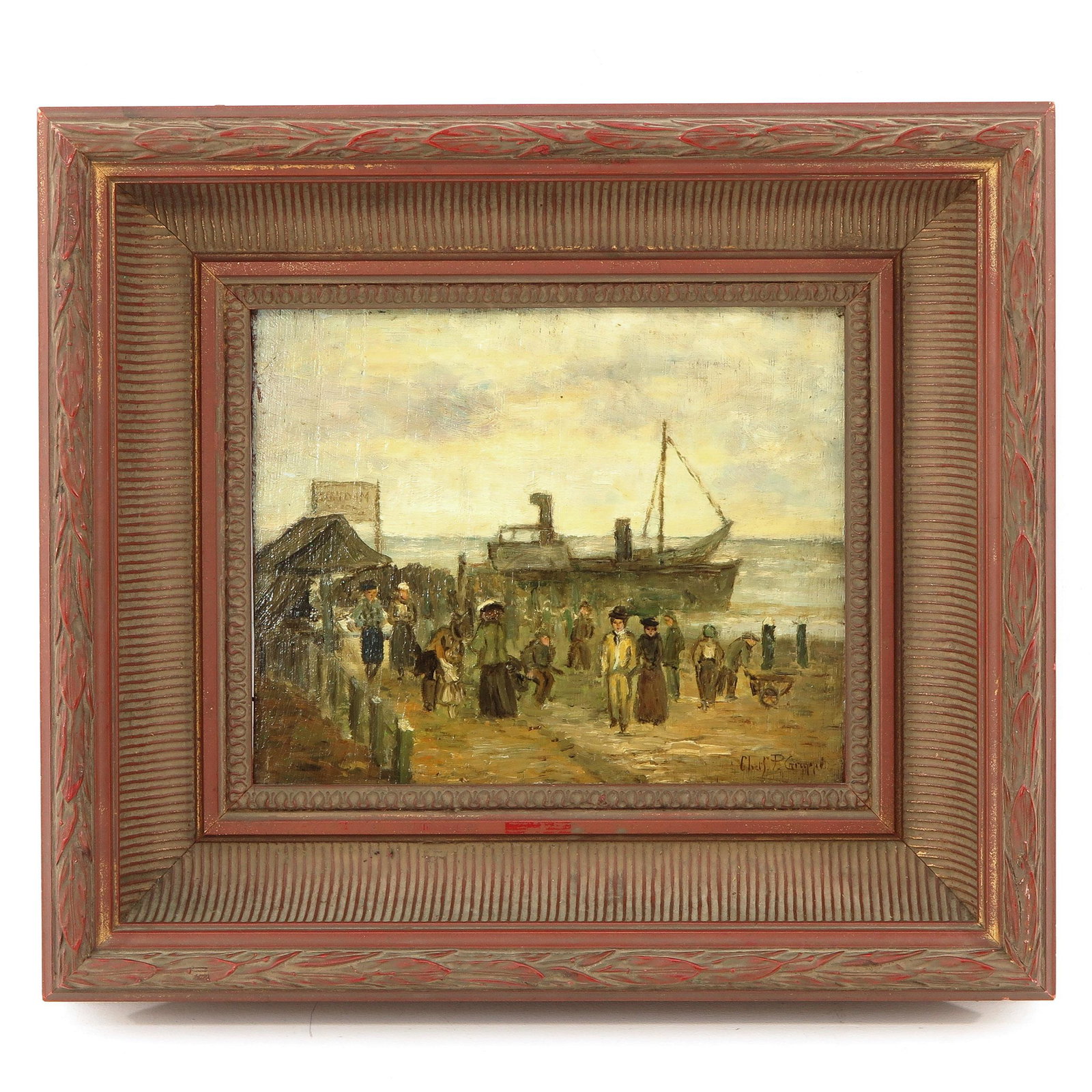 An Oil on Panel: Oil on panel, beach view, attributed to Charles Paul Gruppe, 24 x 20 cm.
