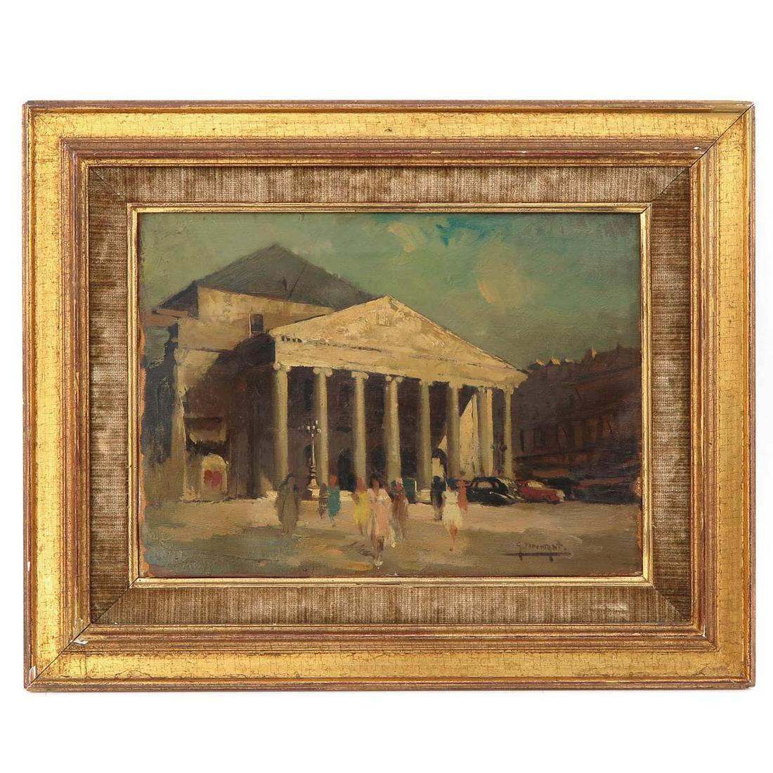 An Oil on Canvas Signed G. Moortgat: Oil on canvas, face on a square, signed G. Moortgat (1908 - 1992 ), 32 x 23 cm.