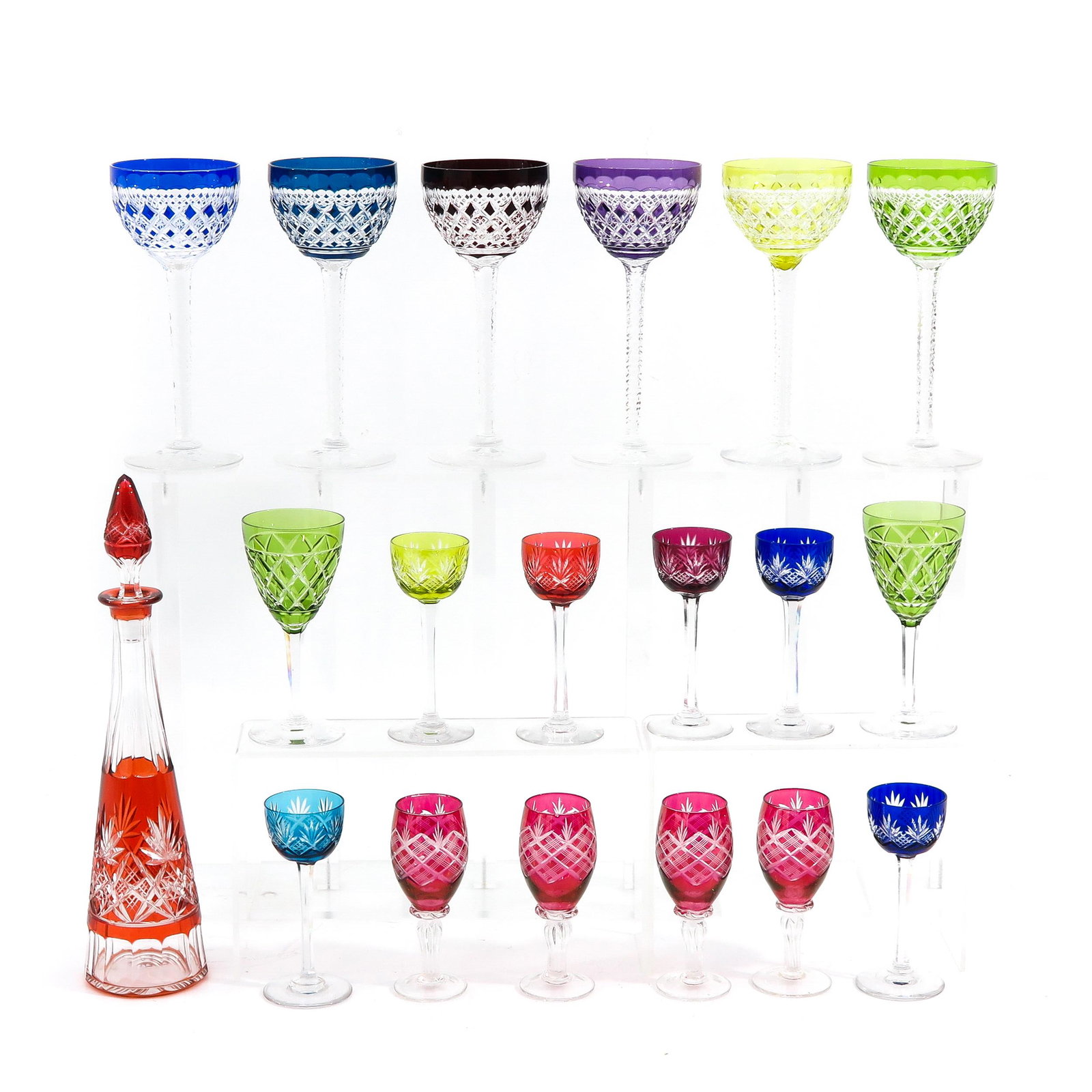 A Collection of Bohemian Crystal: Bohemian crystal, including decanter, height 32 cm.