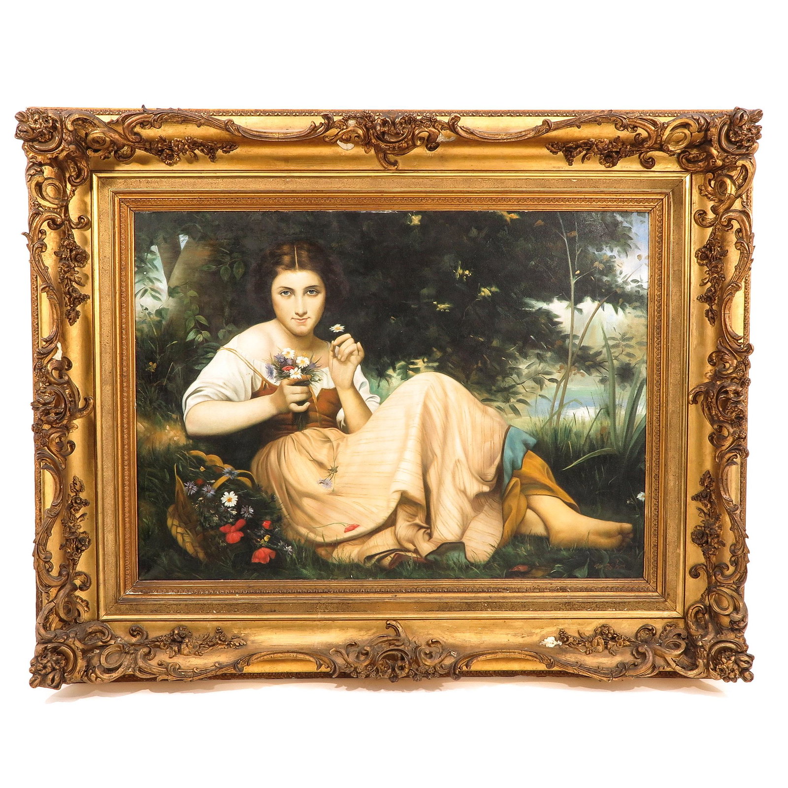 An Oil on Canvas Signed W. Bohm: Oil on canvas, depicting a reclining lady, signed W. Bohm, 100 x 72 cm.