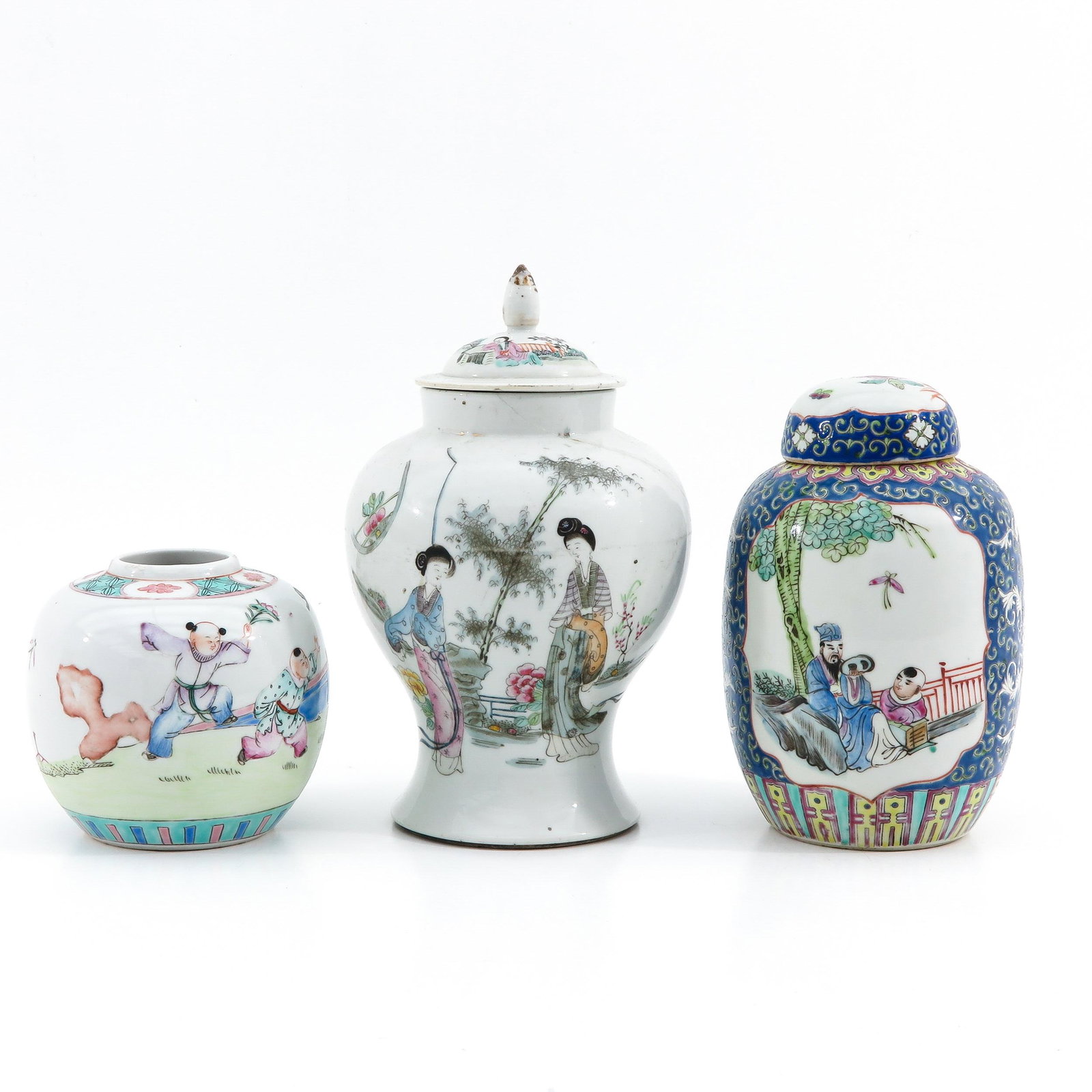 A Diverse Collection of Porcelain: Including 2 ginger jars and 1 vase with cover 25 cm. tall, in diverse conditions.