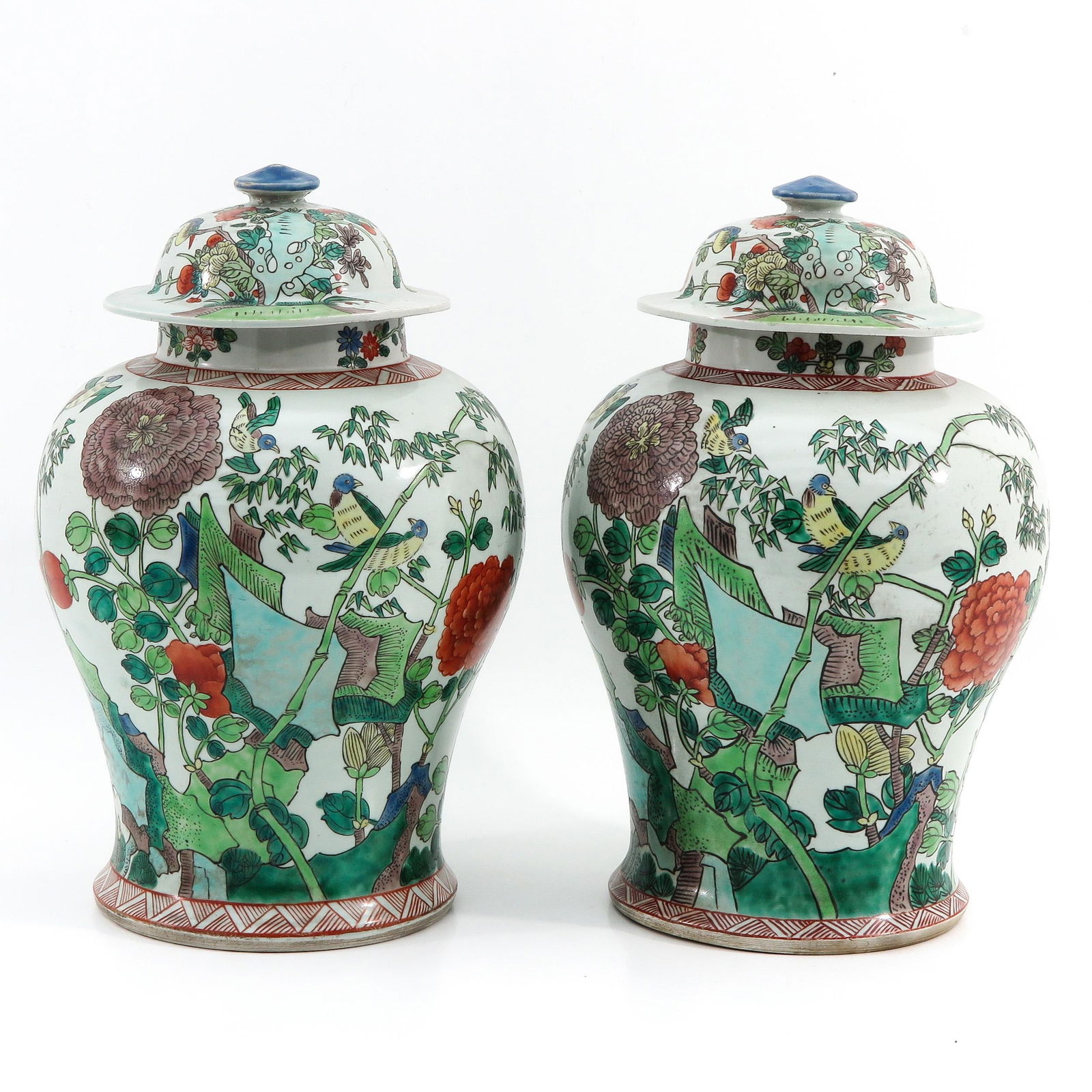 A Pair of Famille Verte Jars with Covers (1 of 9)