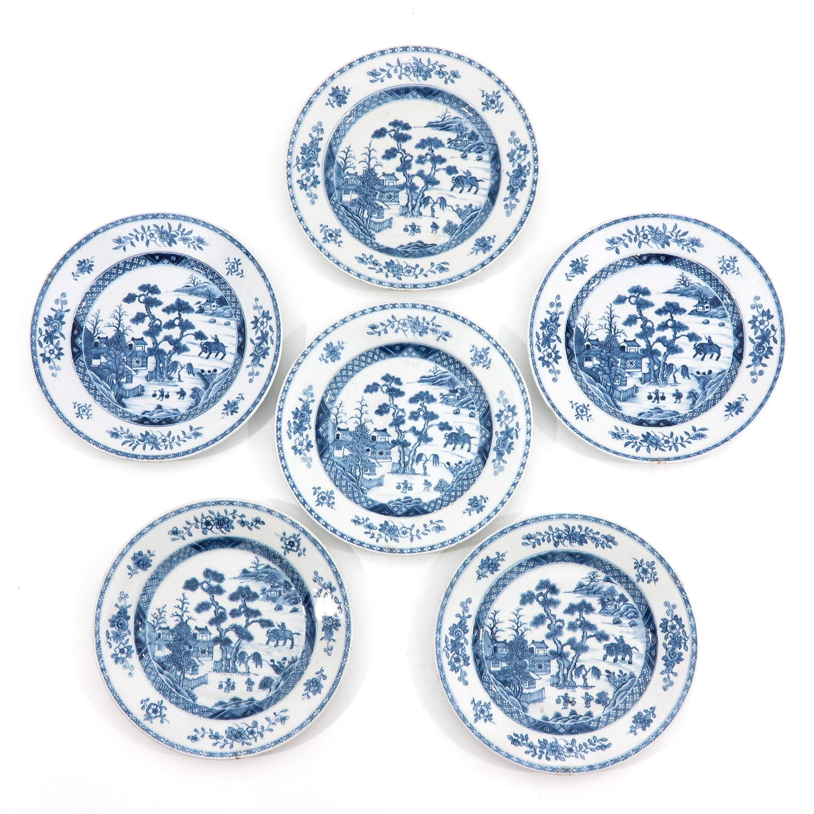 A Series of 6 Blue and White Plates (1 of 10)