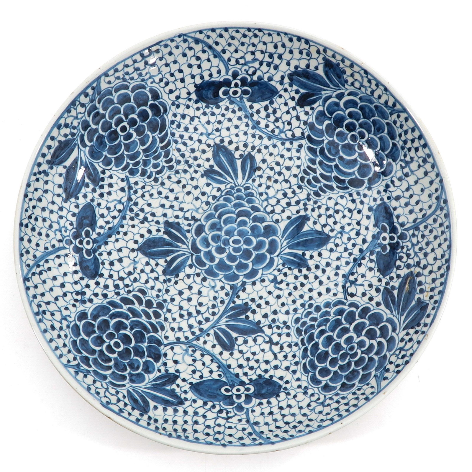 A Blue and White Charger: Floral decor, 39 cm. in diameter.