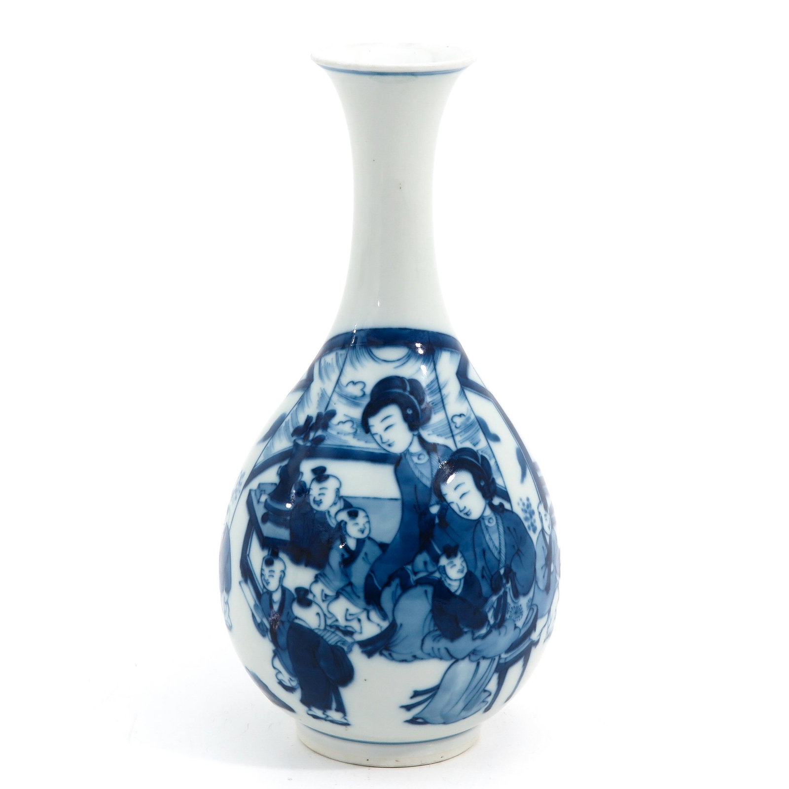 A Blue and White Vase: Depicting Chinese figures in garden, marked with Artemisia leaf, 28 cm. tall.