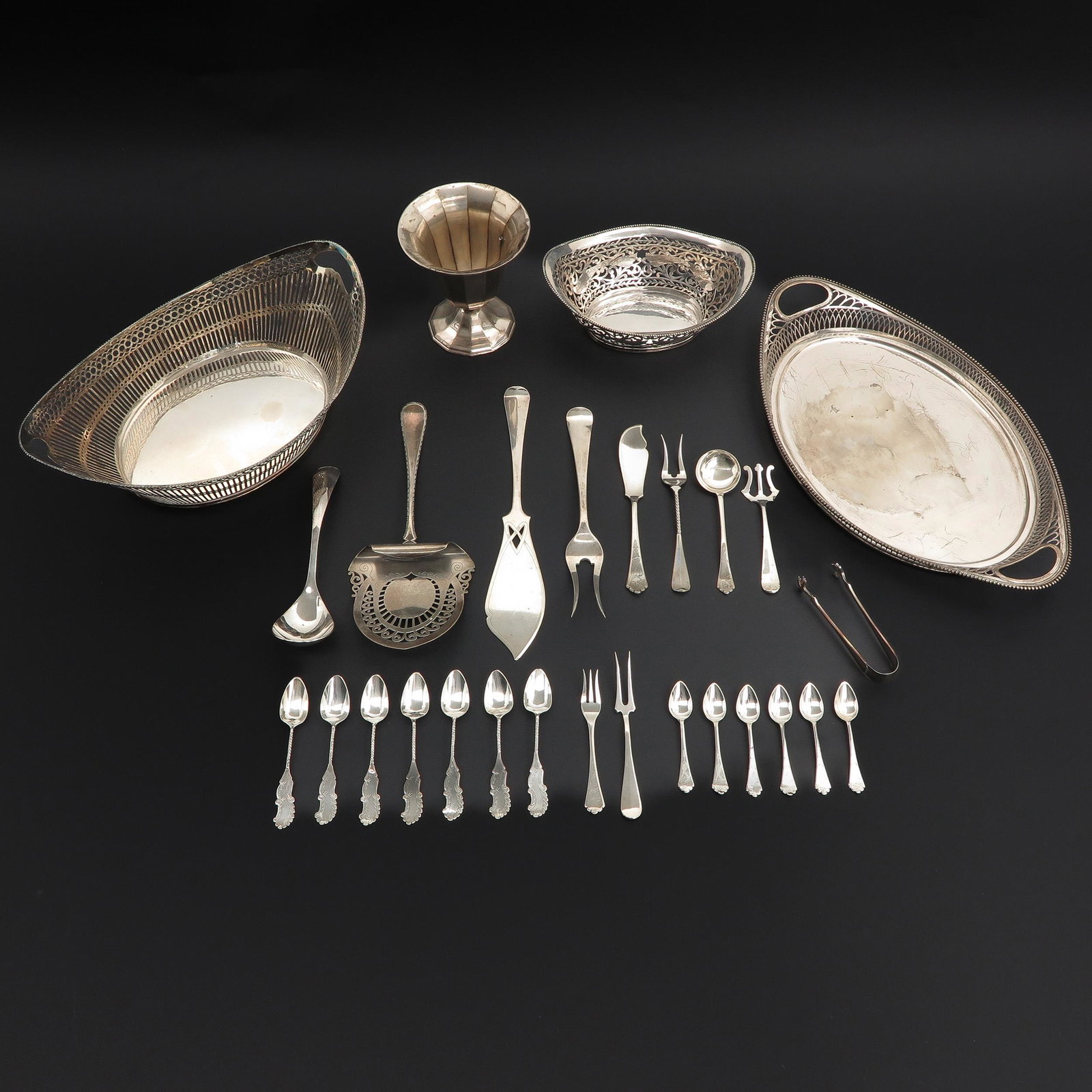 A Collection of Silver: Including tray 38 cm. long.