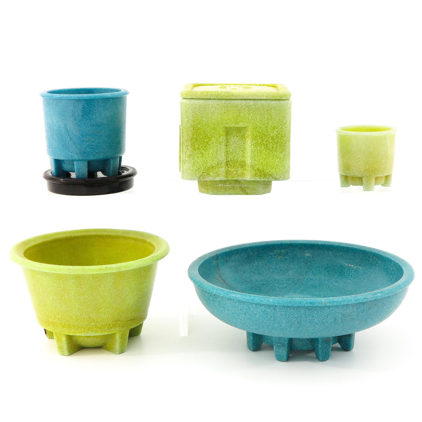 A Diverse Collection of Items: 5 pieces, including cactus pot by Copier, largest piece is 22 cm. in diameter.