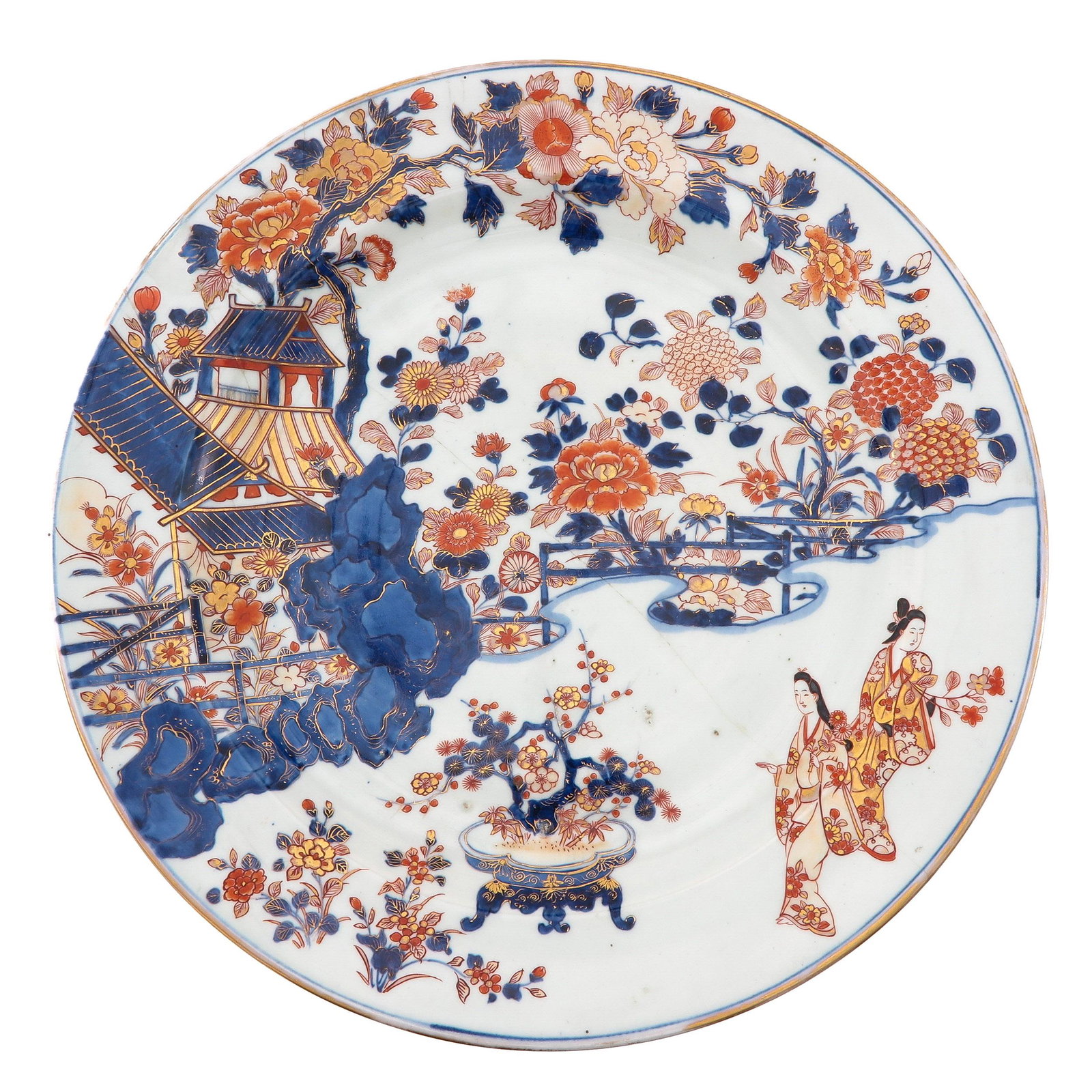 An Imari Charger: Landscape decor, 46 cm. in diameter, restored.