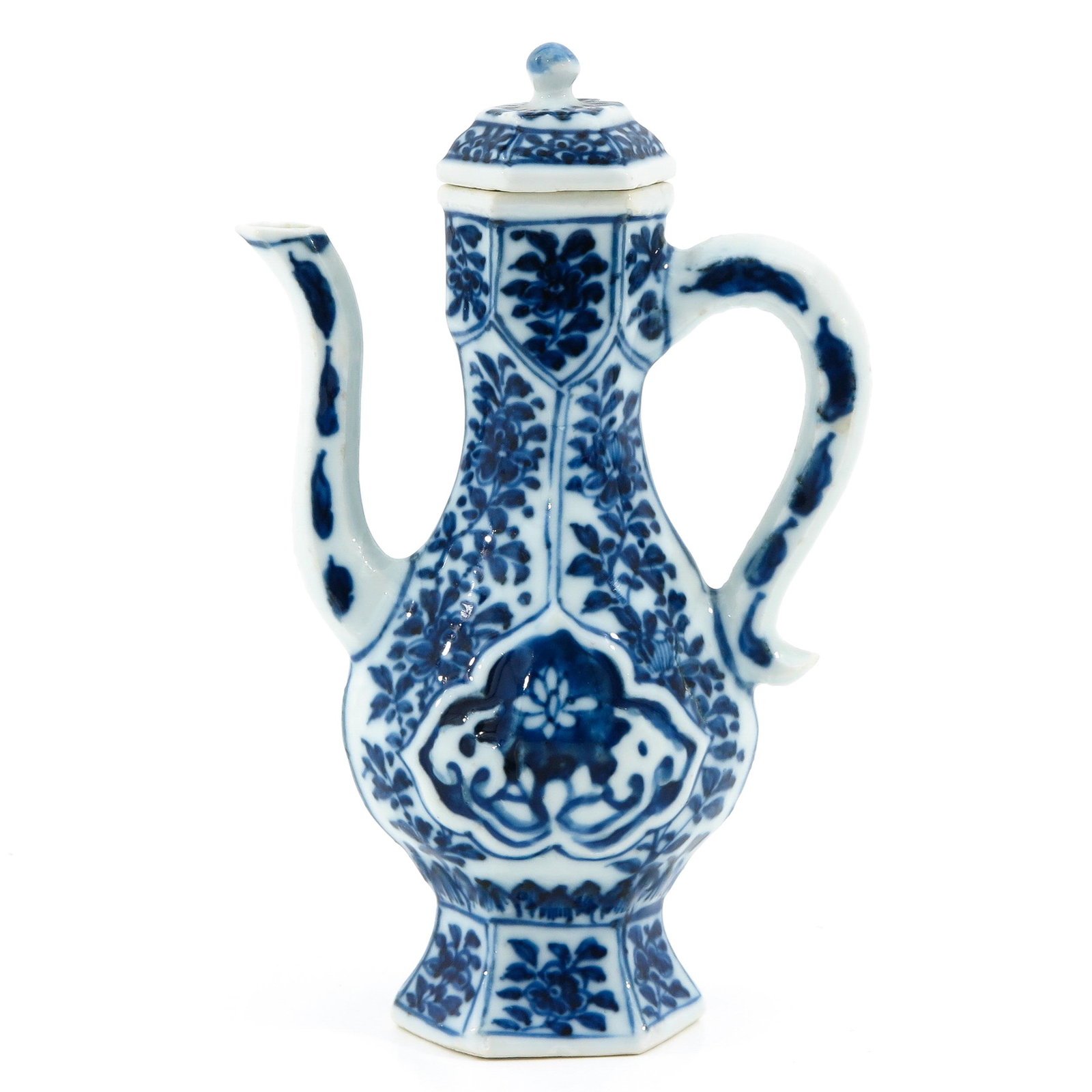 A Blue and White Wine Vessel: Floral decor, 16 cm. tall.
