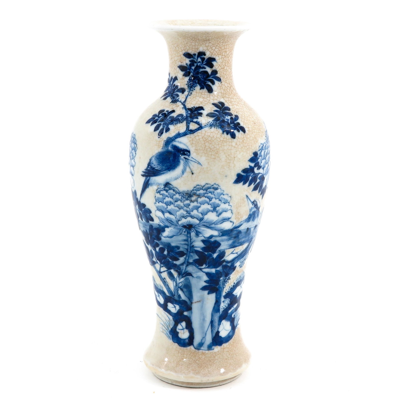 A Blue and White Vase: On crackle ground, 30 cm. tall.