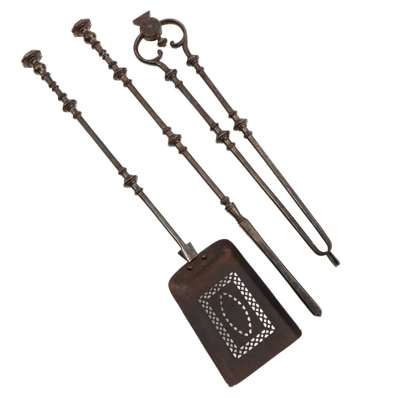 A 17th Century Bronze Fire Place Set: 70 cm. long.