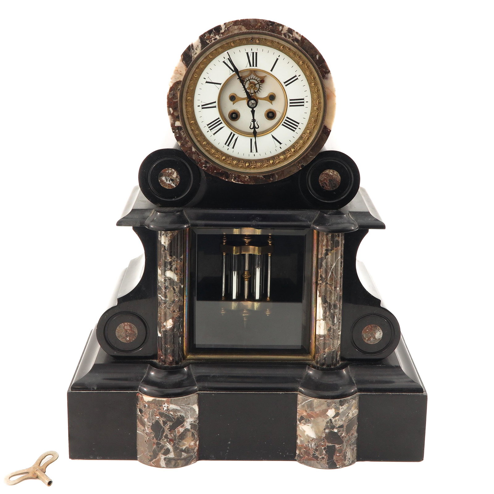 A 19th Century Black Marble Pendule: Mercury pendulum. This lot will not be shipped.