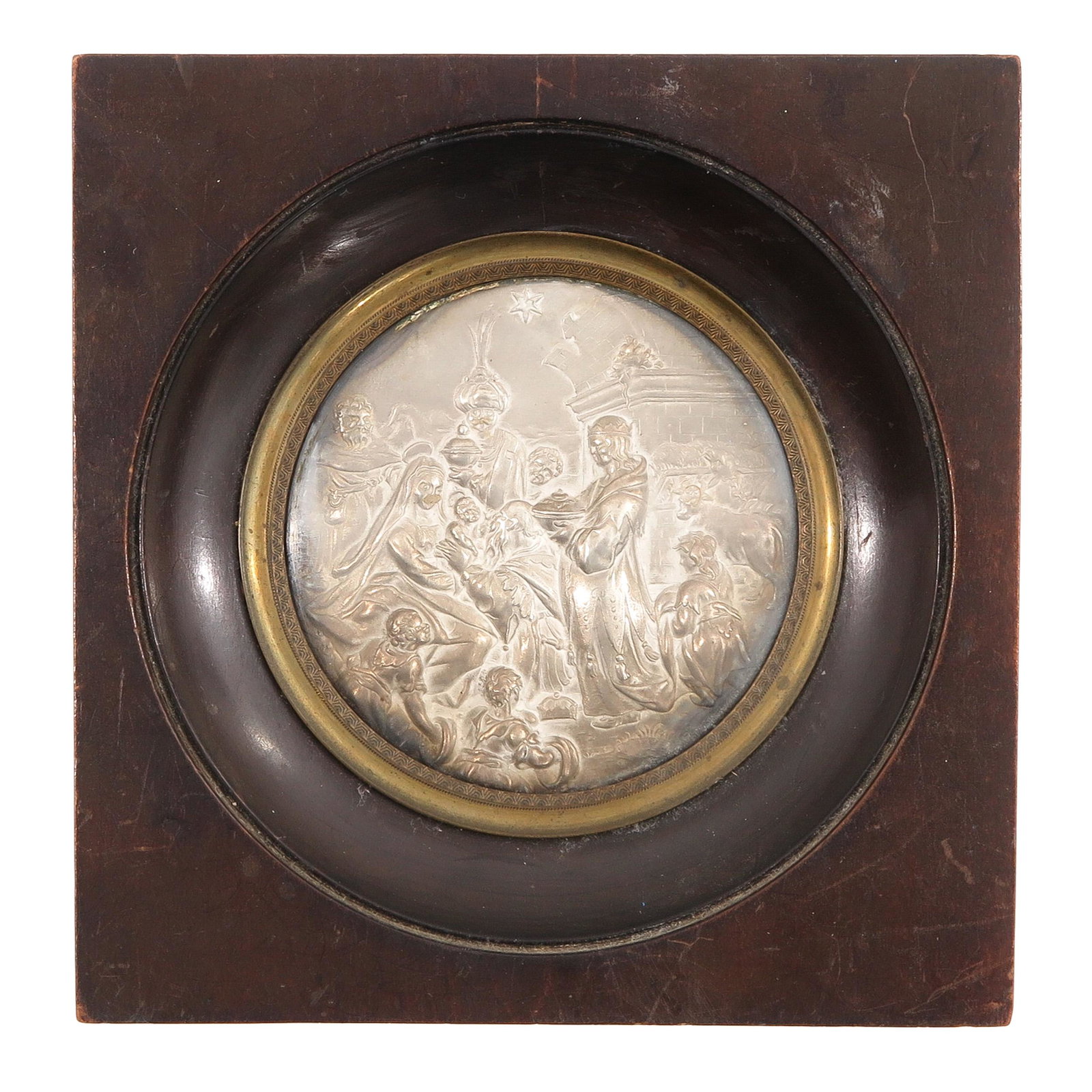 A Silver Plaque Depicting Adoration of the Wise: 14 x 14 cm.