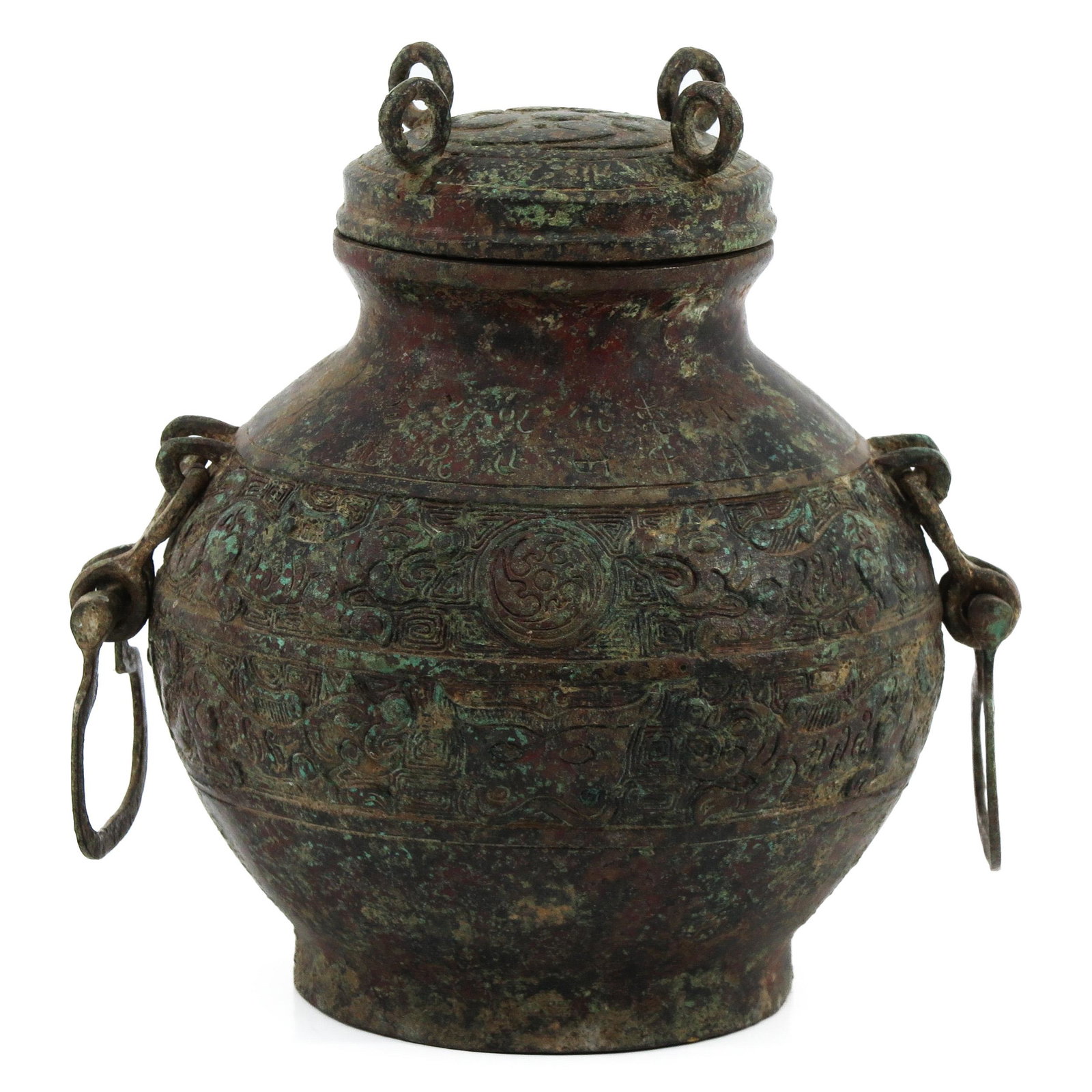 A Bronze Vessel with Cover: 20 cm. tall.