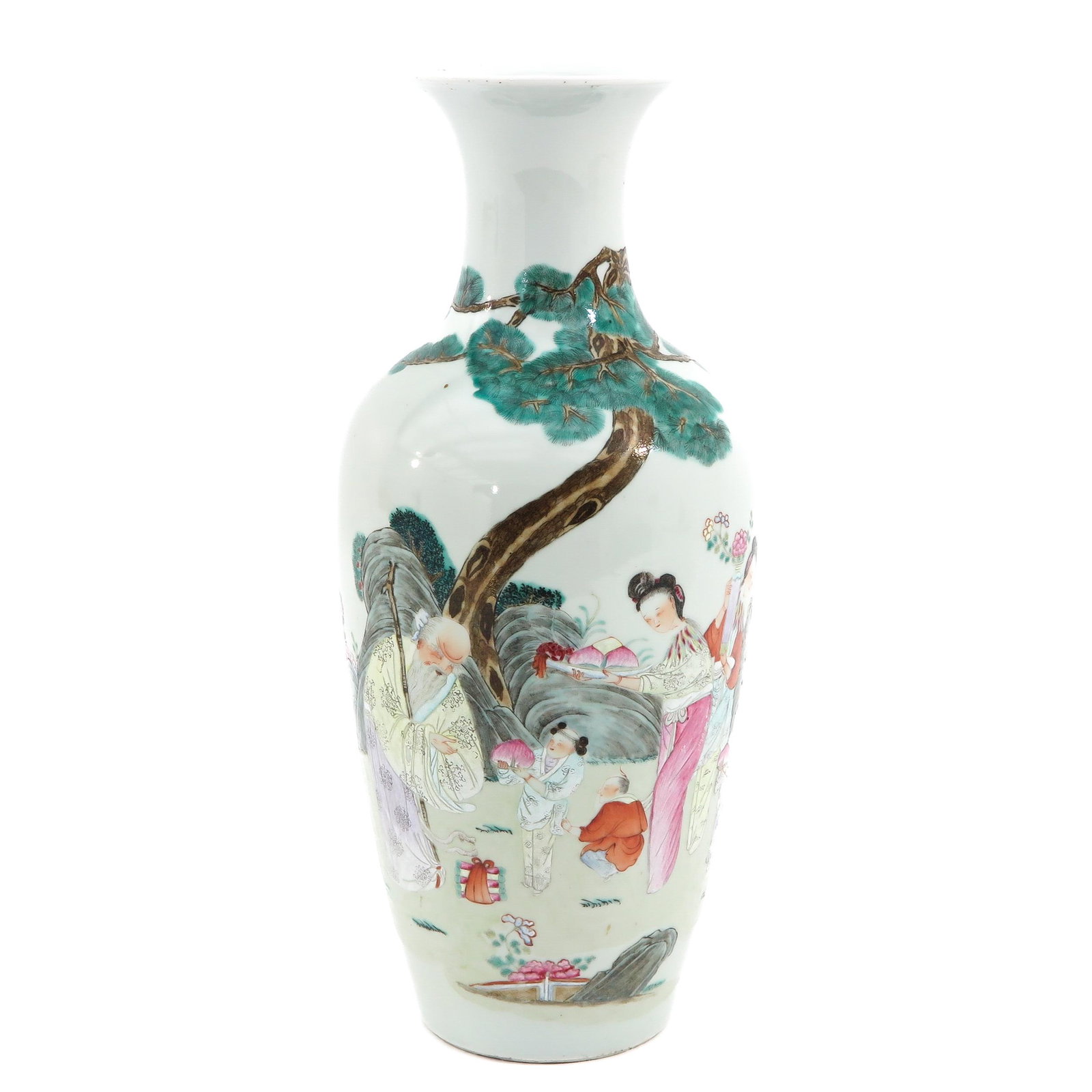 A Famille Rose Vase: Decorated with Chinese figures in garden, 46 cm. tall.