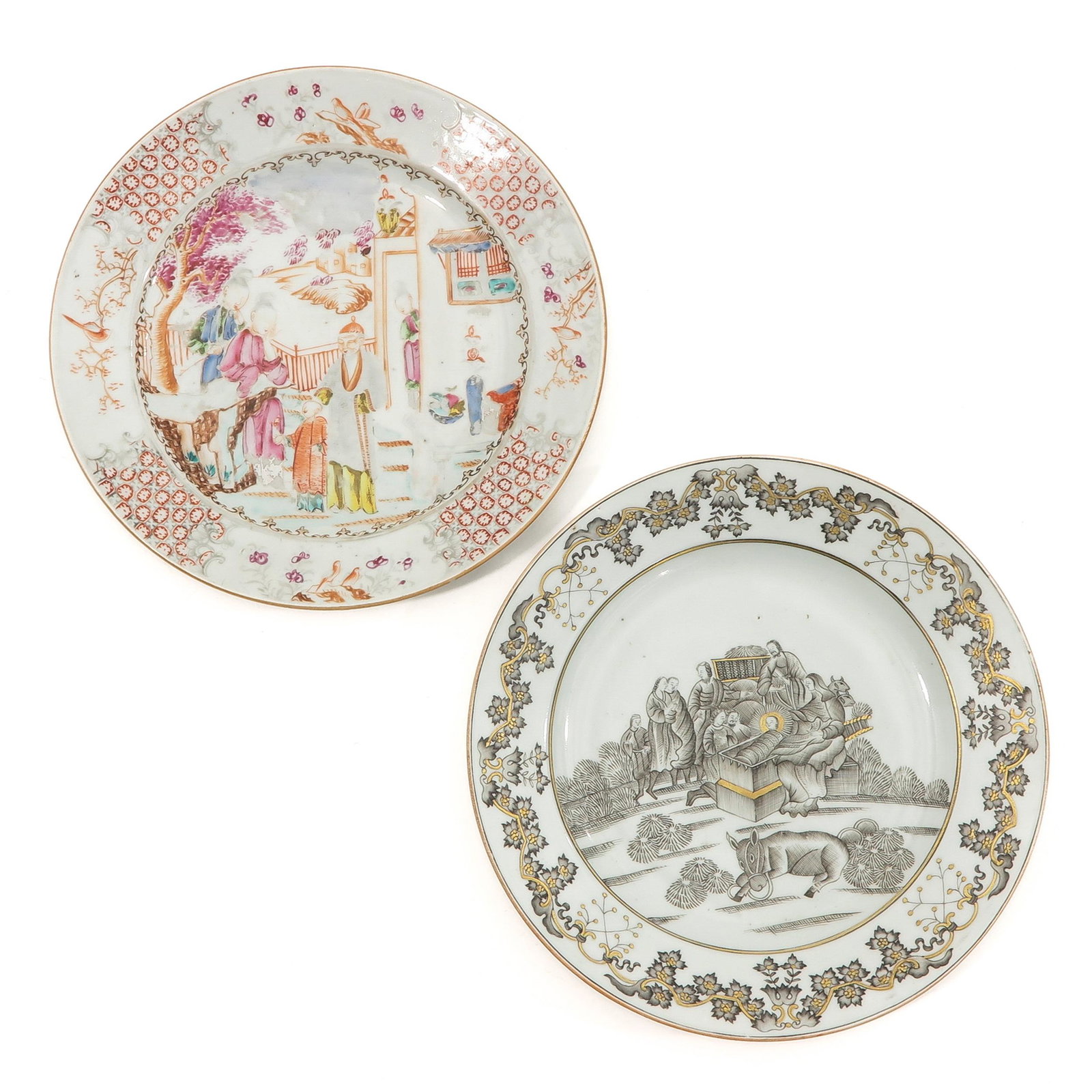 A Lot of 2 Plates: Incuding Encre de Chine decor and Mandarin decor, 23 cm. in diameter.