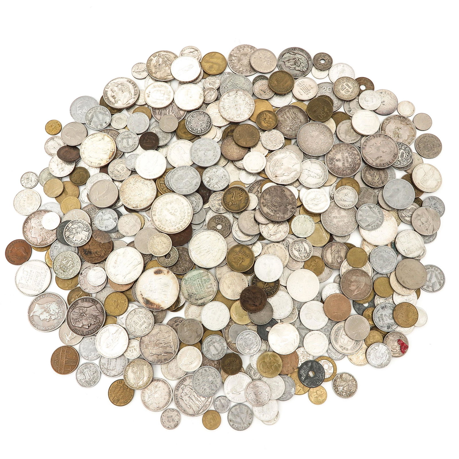 A Collection of Coins: Including coins from France, some being silver, circa 3000 gram.