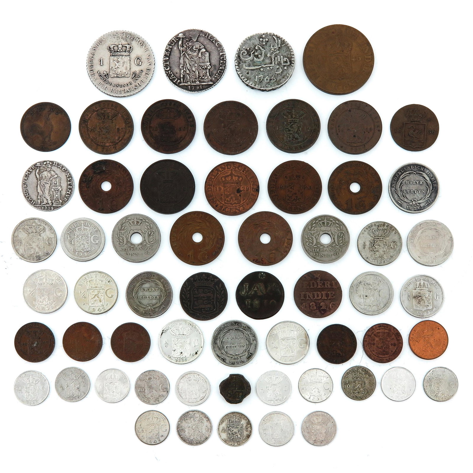 A Collection of Coins: Including Silver and Copper, many Dutch Indies Coins, including Rupee, VOC, 1766.