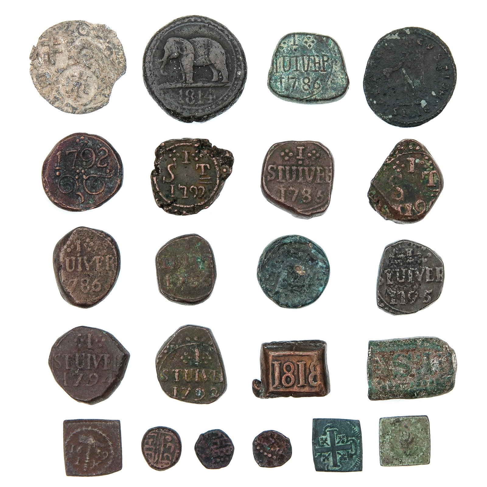 A Collection of over 20 Coins: Such as VOC Period and 1 Penny, Ceylon, 1786.