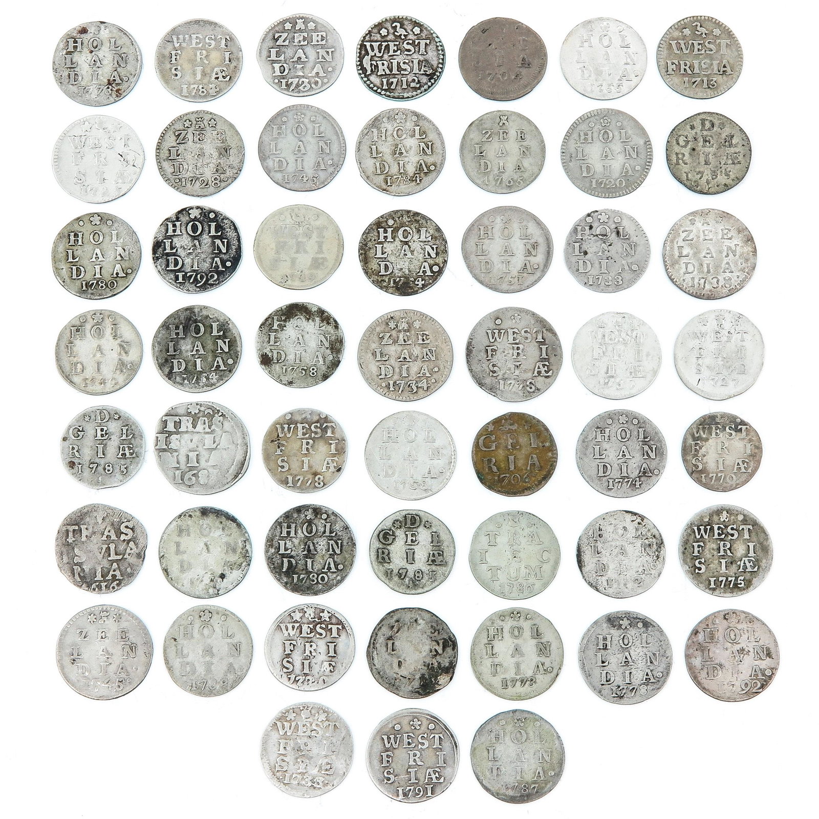 A Collection of over 50 Silver Coins: Including 2 Pennies West Frisiae, 1784.