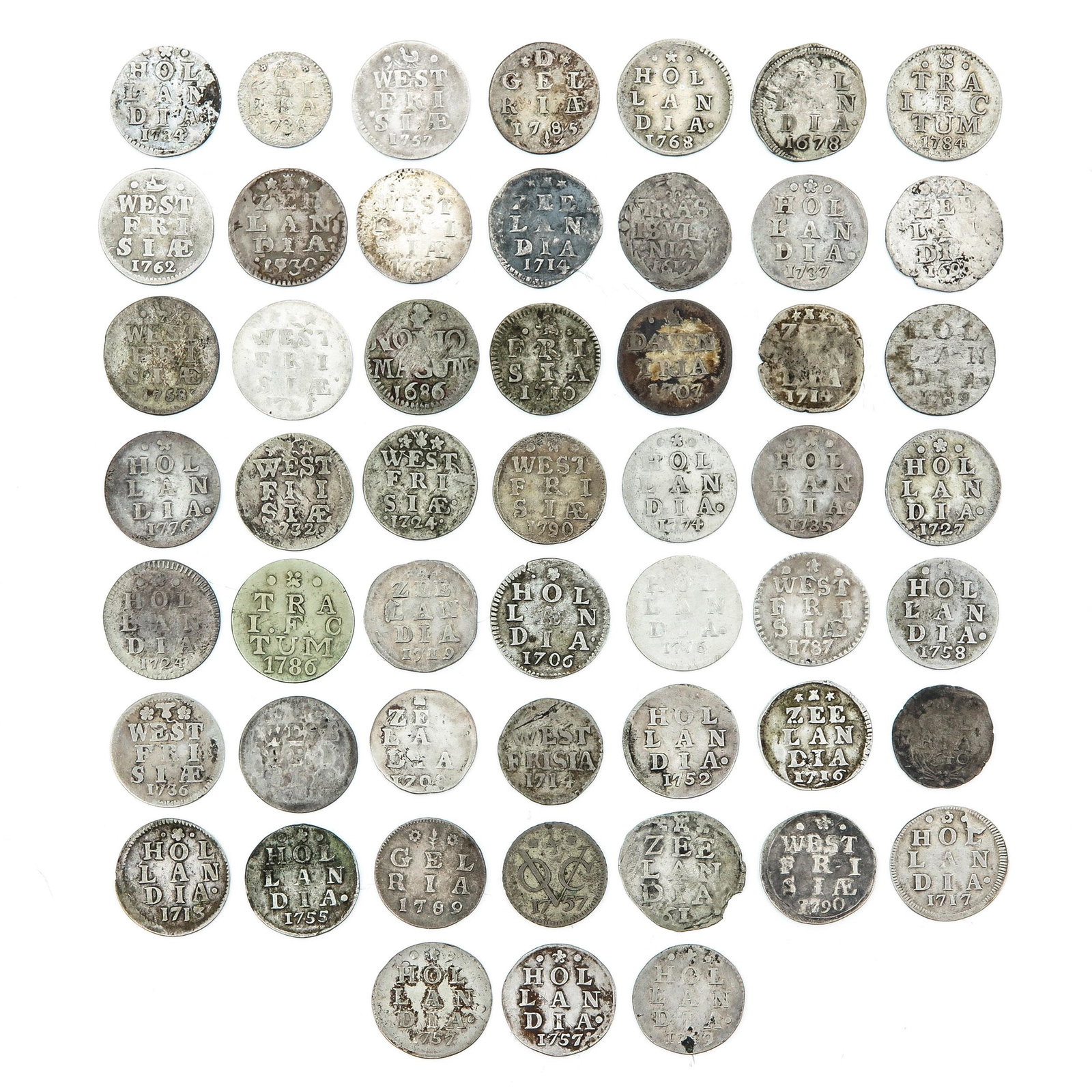 A Collection of over 50 Silver Coins: Including 2 Pennies, West Frisiae, 1762.
