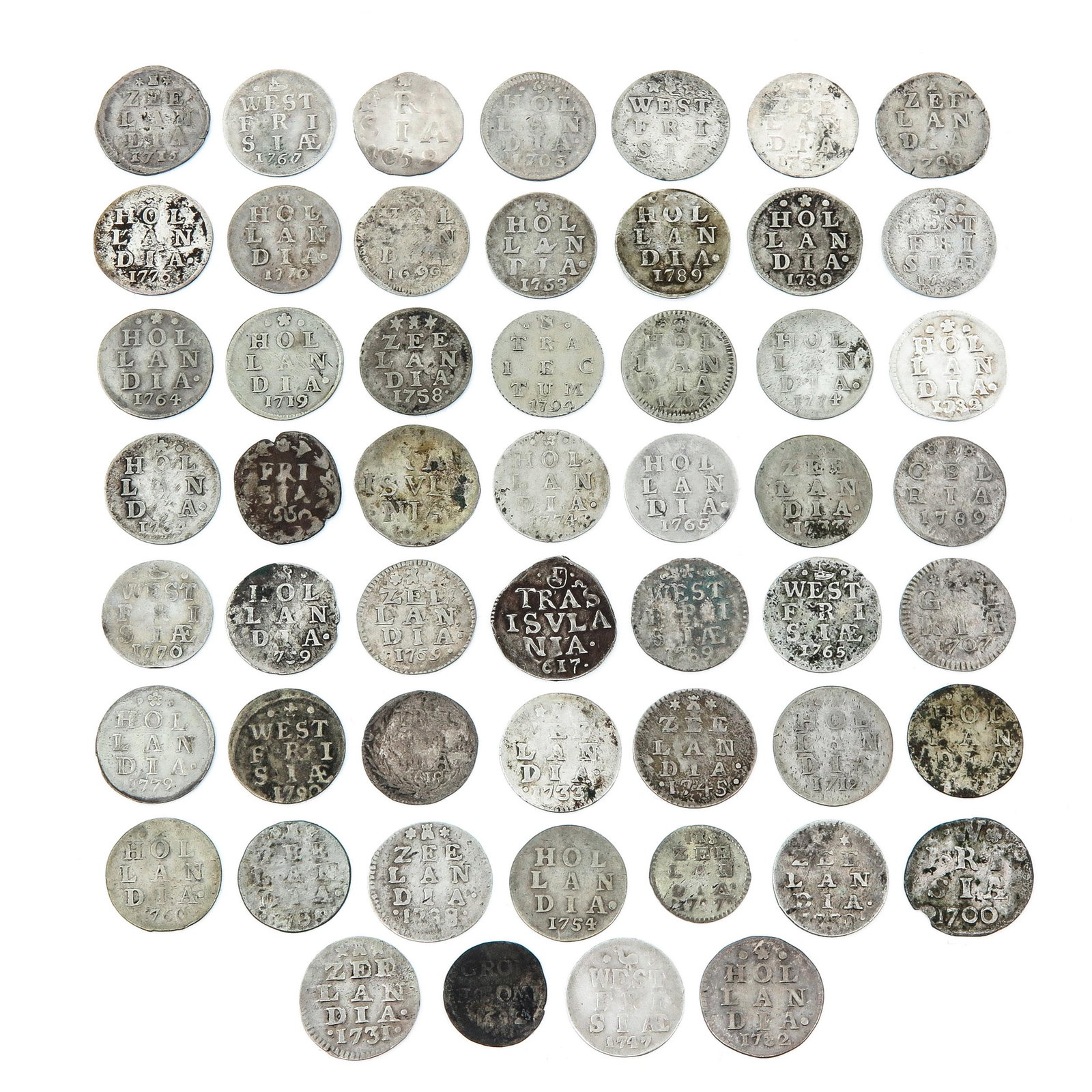 A Collection of over 50 Silver Coins: Including Stuiver Zeelandia, 1733.