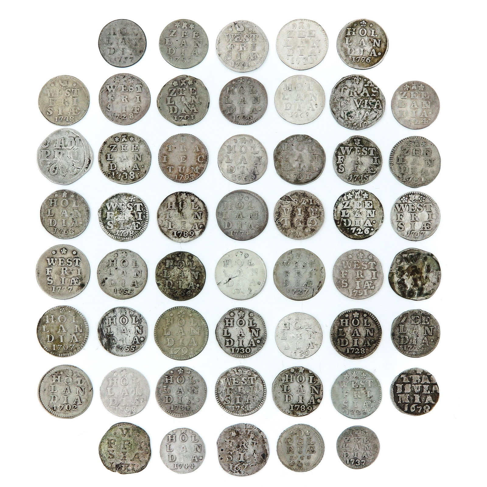 A Collection of over 50 Silver Coins: Including 2 Stuiver Zeelandia, 1781.