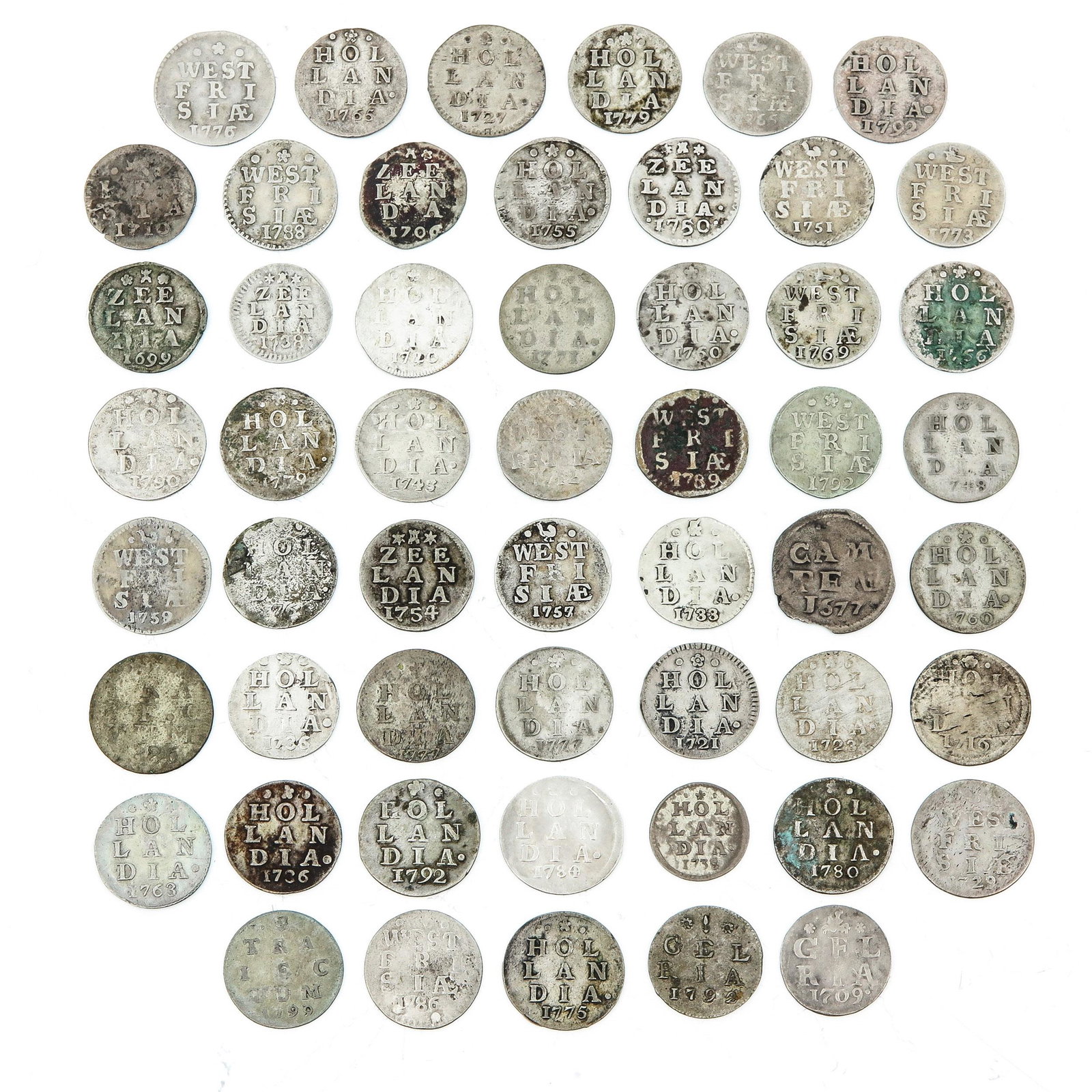 A Collection of over 50 Coins: Including Stuiver Hollandia, 1780.