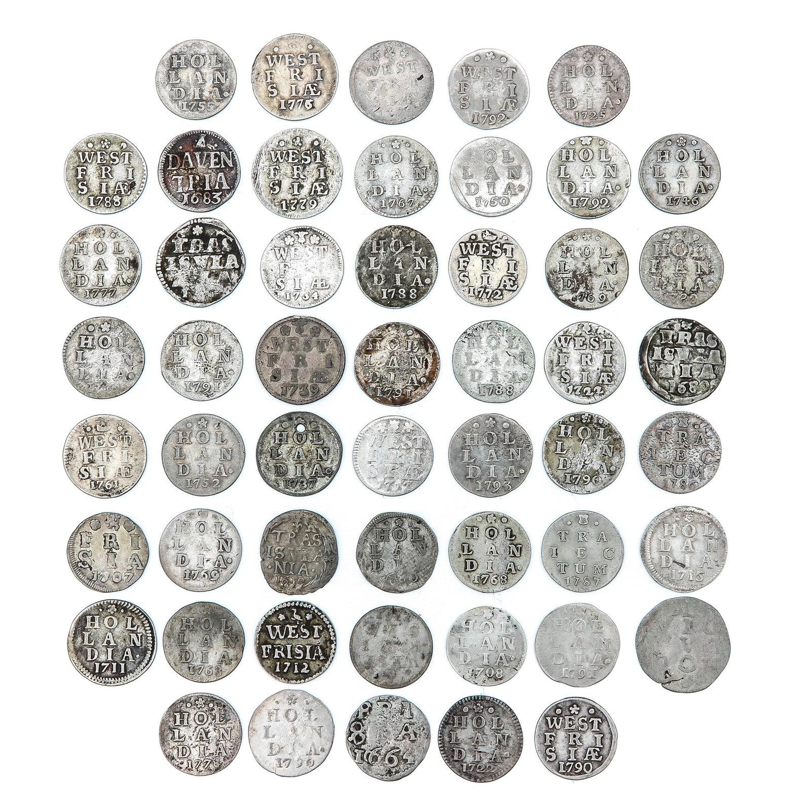 A Collection of over 50 Silver Coins: Including 2 Stuiver Hollandia, 1790.