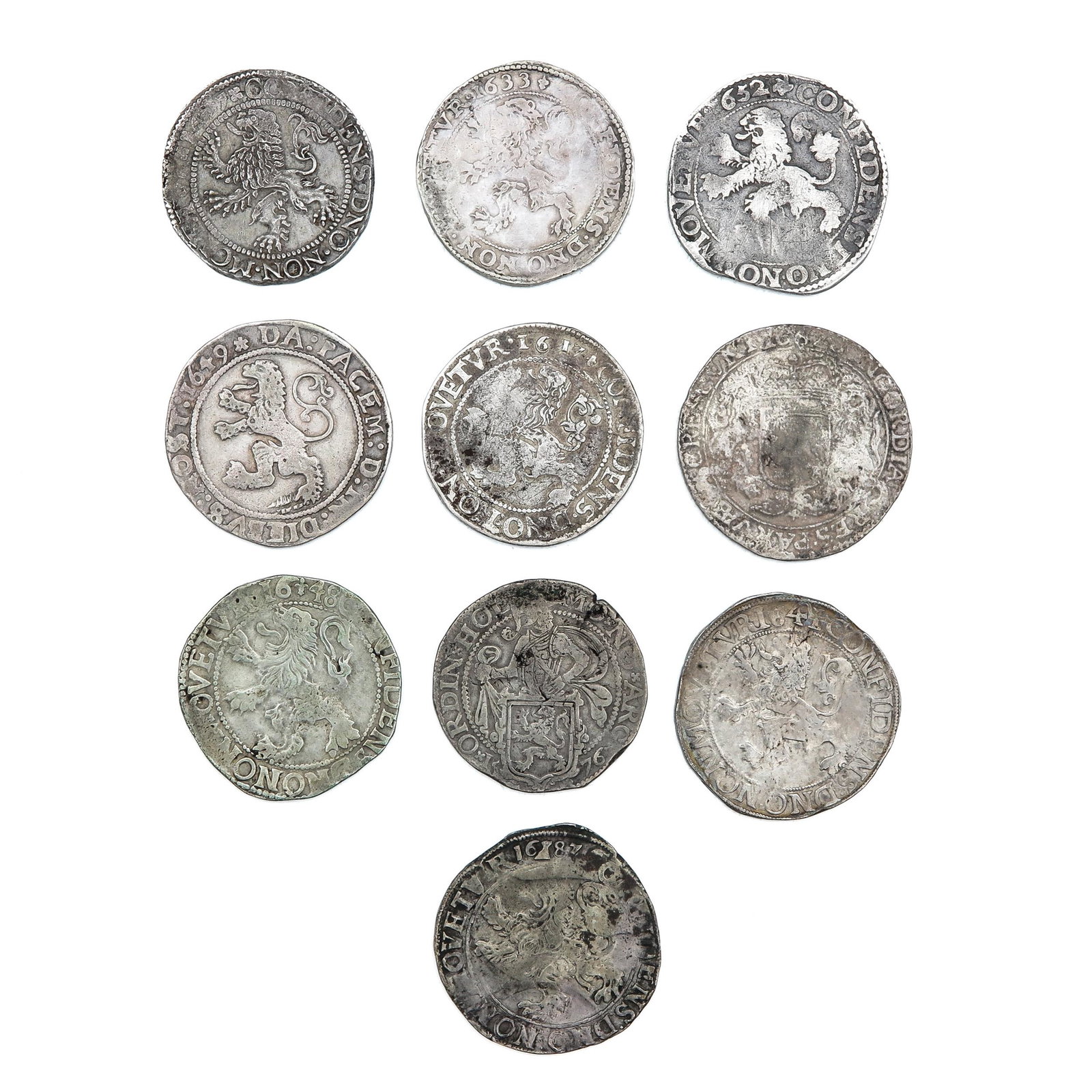 A Diverse Collection of 10 Coins: Including Leeuwendaalder, Holland, 1633.