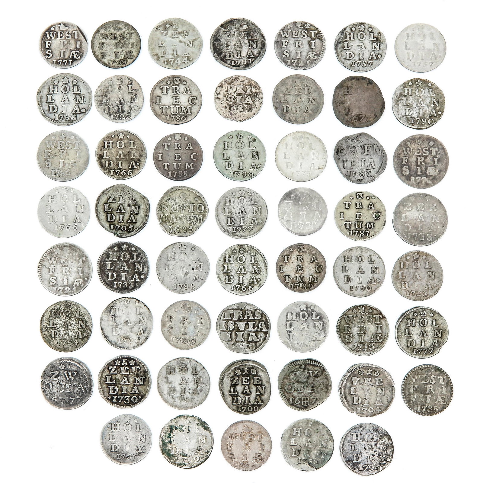 A Collection of over 50 Silver Coins: Including 2 Stuiver Hollandia, 1766.