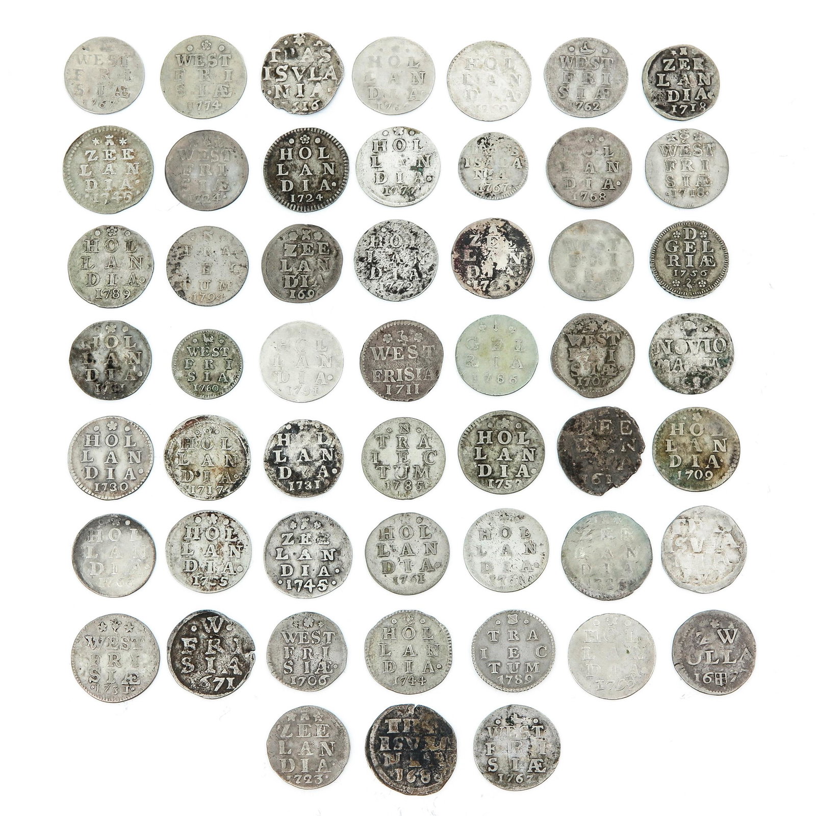 A Collection of over 50 Silver Coins: Including 2 Stuiver West Frisiae, 1731.