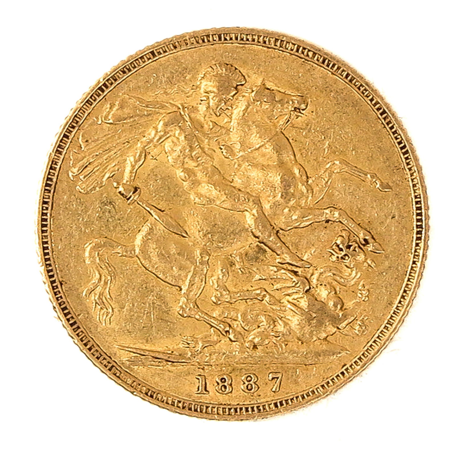 A Gold Coin: Soverign, England, 1887, 91.7% Gold, 8 grams.