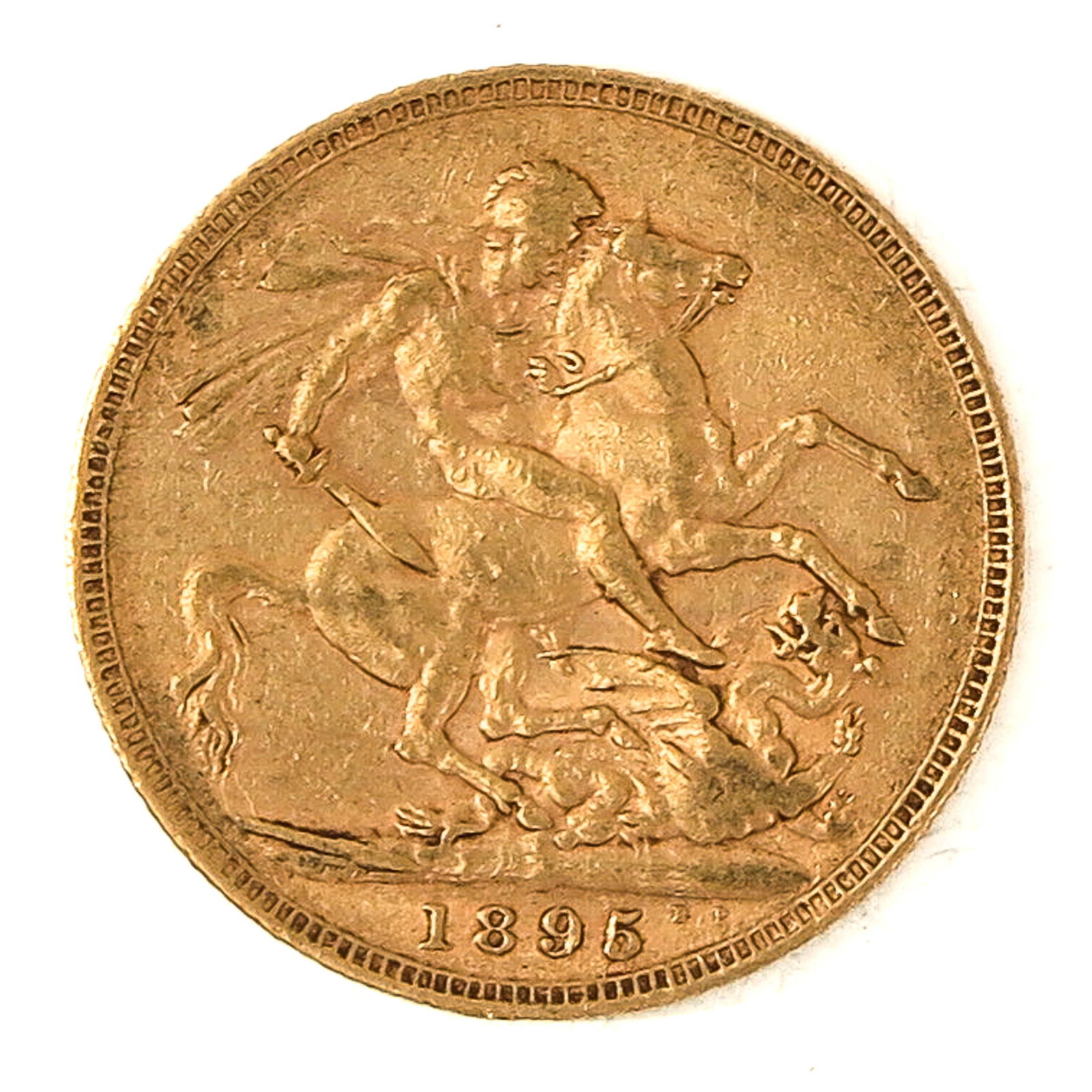 A Gold Coin: Sovereign, England, 1895, 91.7% Gold, 8 grams.