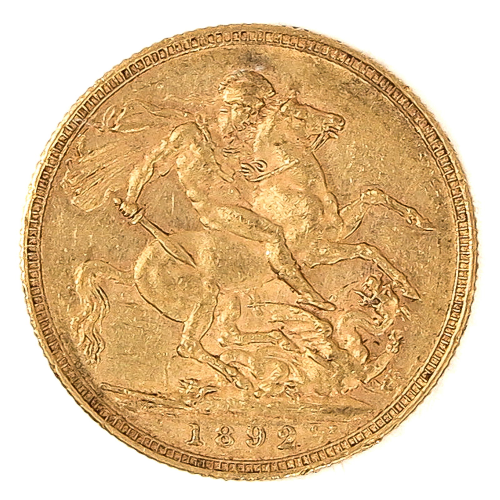 A Gold Coin: Sovereign, England, 1892, 91.7% Gold, 8 grams.