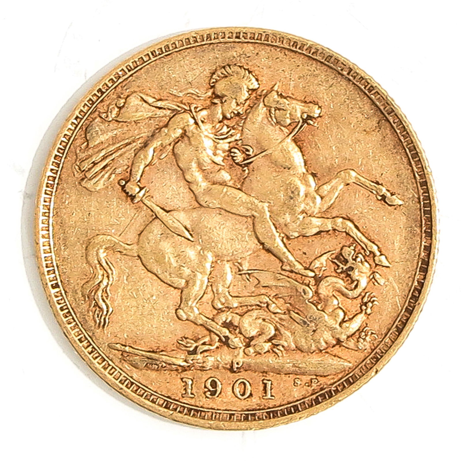 A Gold Coin: Sovereign, England, 1901, 91.7% Gold, 8 grams.
