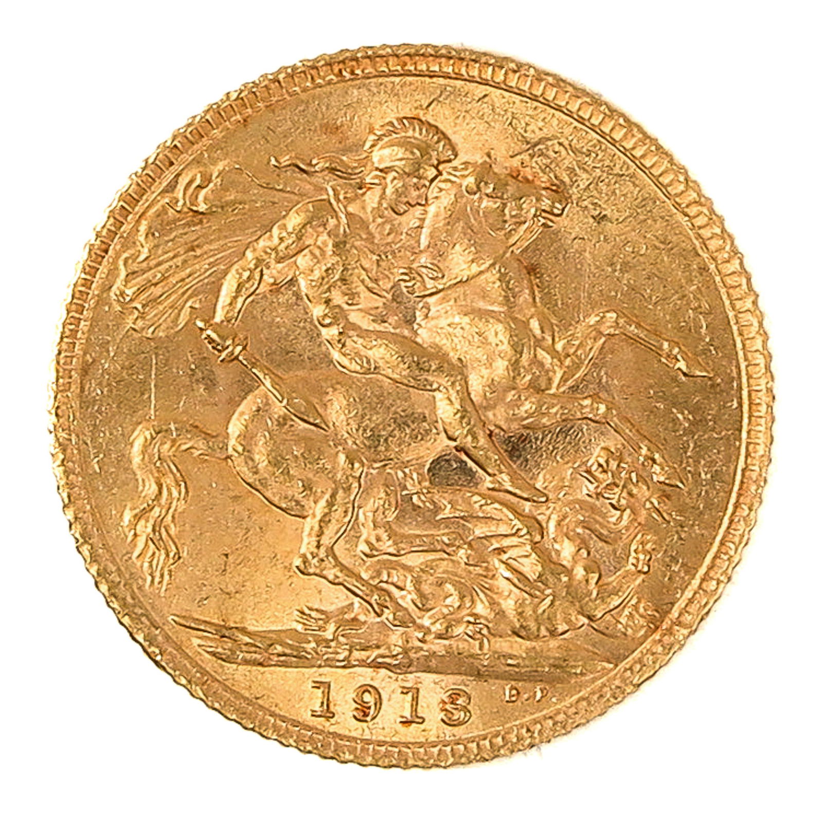 A Gold Coin: Sovereign, England, 1918, 91.7% Gold, 8 grams.
