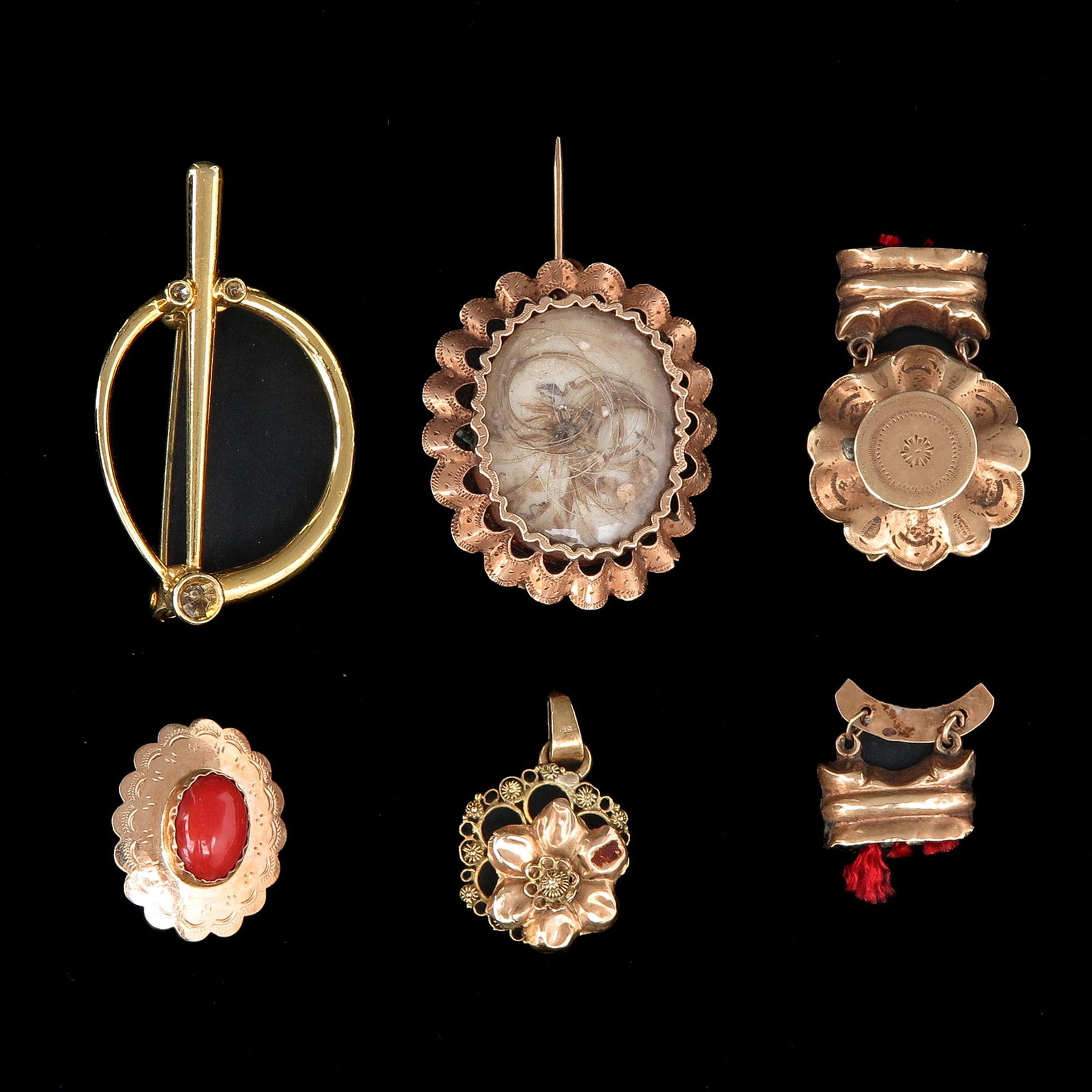 A Collection of Jewelry: Including brooch with hair work, 30 mm. long.