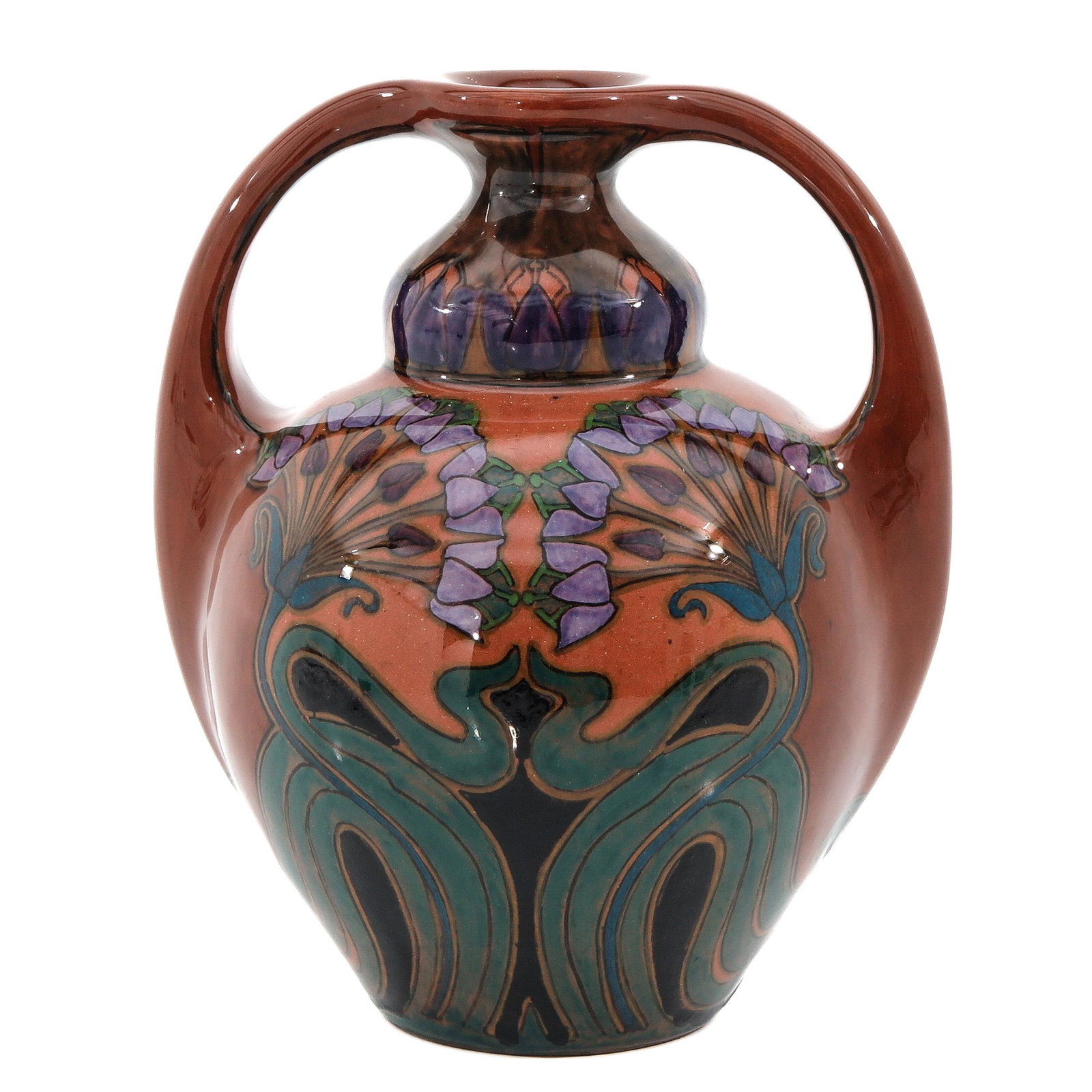 A Rozenburg Den Haag Vase: Floral decor, 20 cm. tall.