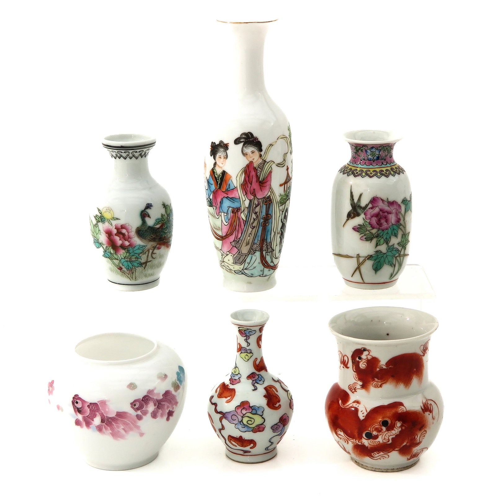 A Collection of Porcelain: Including 6 vases, tallest vase is 18 cm.