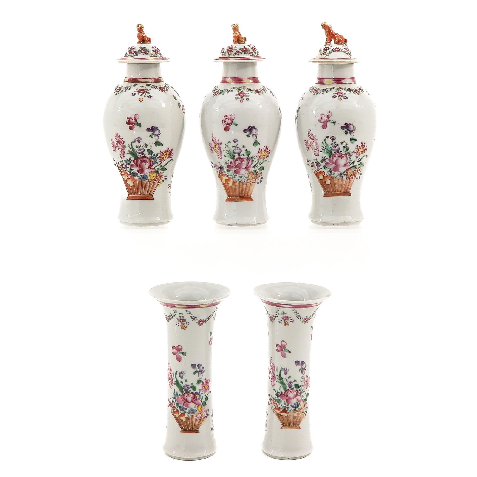 A 5 Piece Famille Rose Garniture Set (1 of 10)