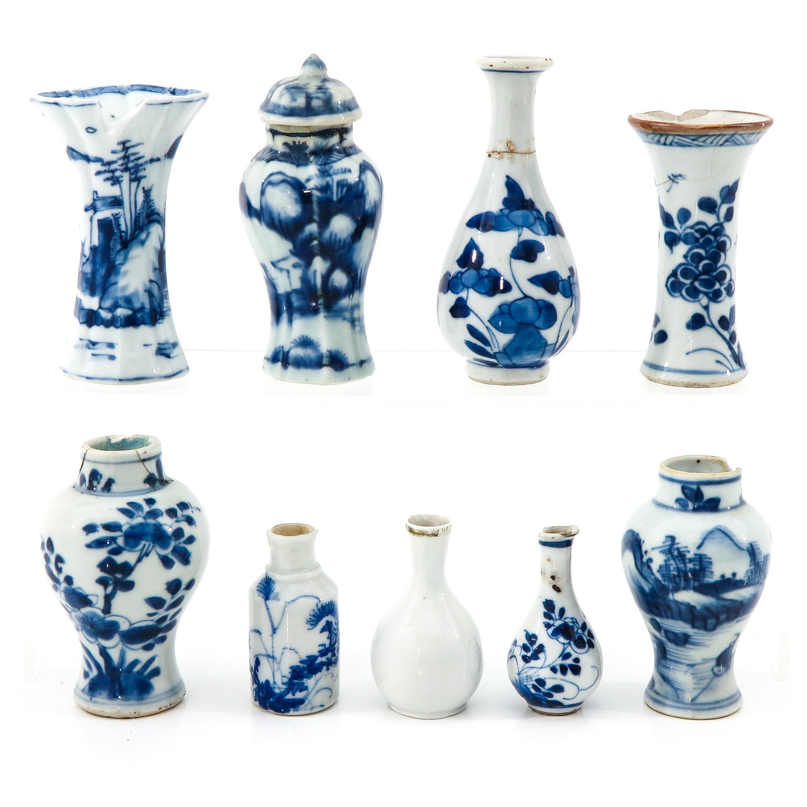 A Collection of Chinese Miniatures: 9 pieces, including 18th Century, tallest vase is 10 cm., in diverse conditions.