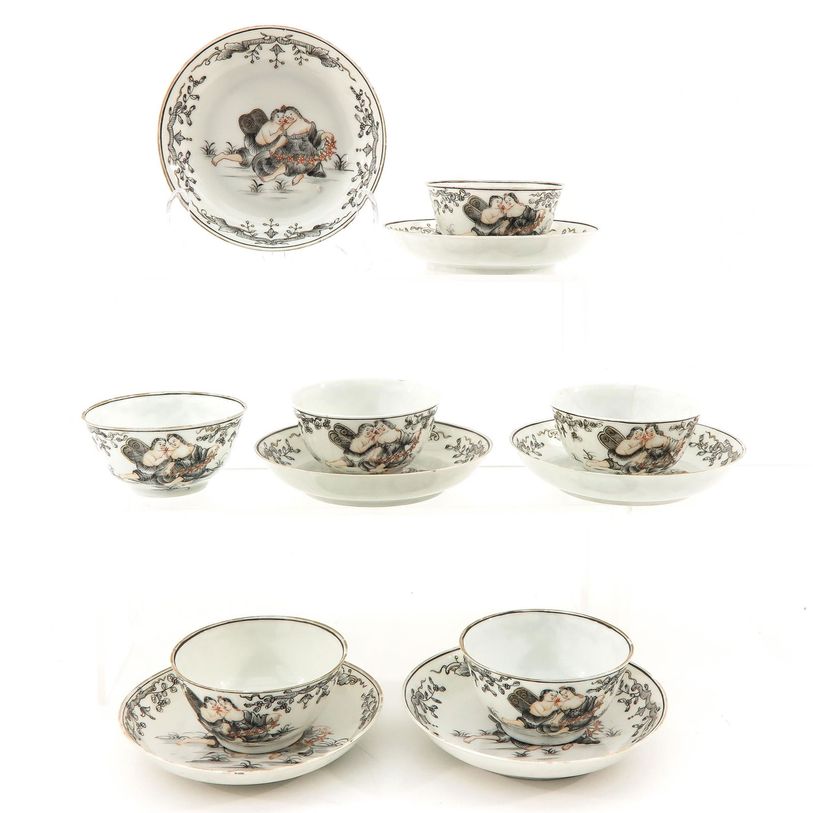 A Collection of  Encre de Chinese Cups and Saucers (1 of 10)