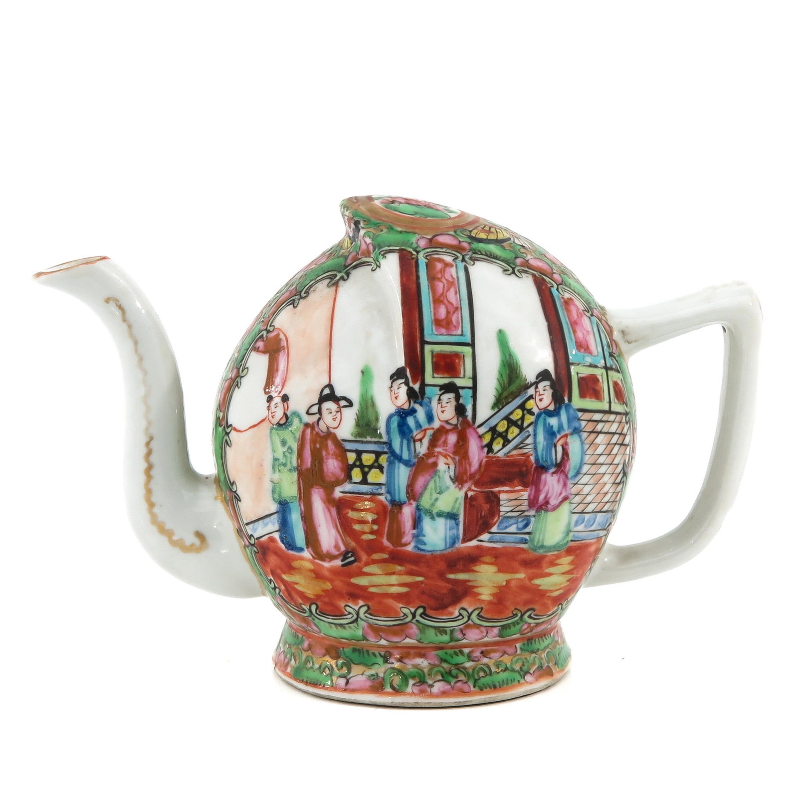 A Cantonese Faux Teapot: Decorated with flowers and birds in Famille Rose enamels, 14 cm. tall.