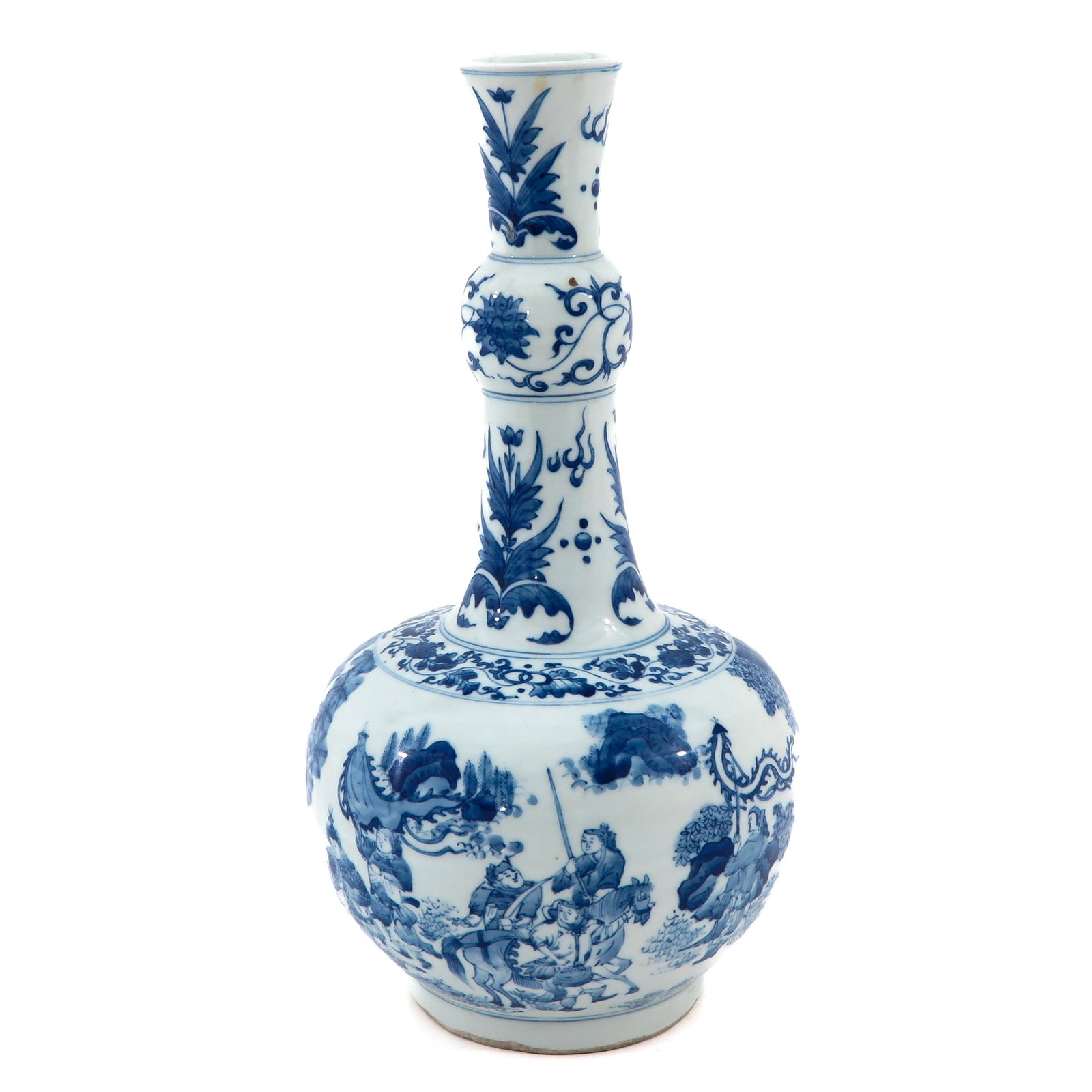 A Blue and White Gourd Vase: Depictin Chinese warriors on horseback, 38 cm. tall.