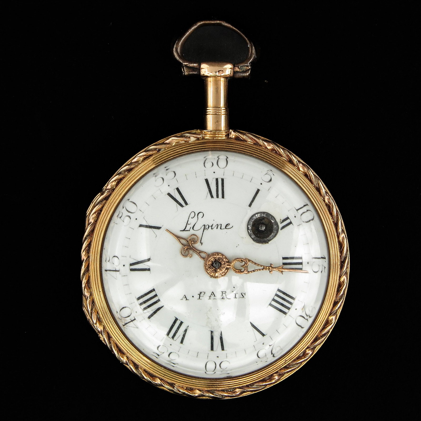 A Gold Pocket Watch Signed Lepin a Paris Circa 1770: With floral engraved outer case, 42 mm. in diameter, 54 gram.