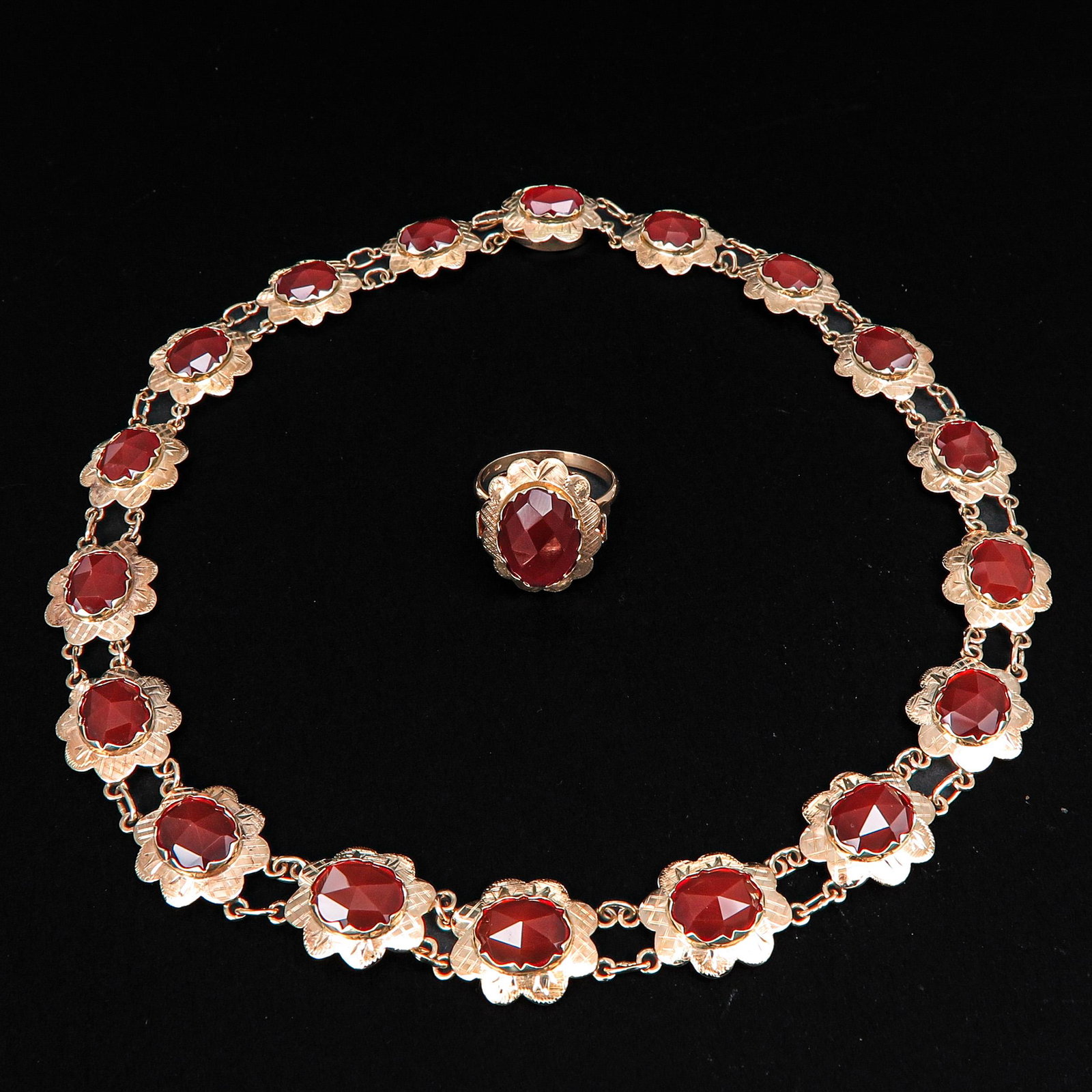 A Collection of Jewerly: Including 14KG Necklace and ring set with Carnelian, ring size 17.